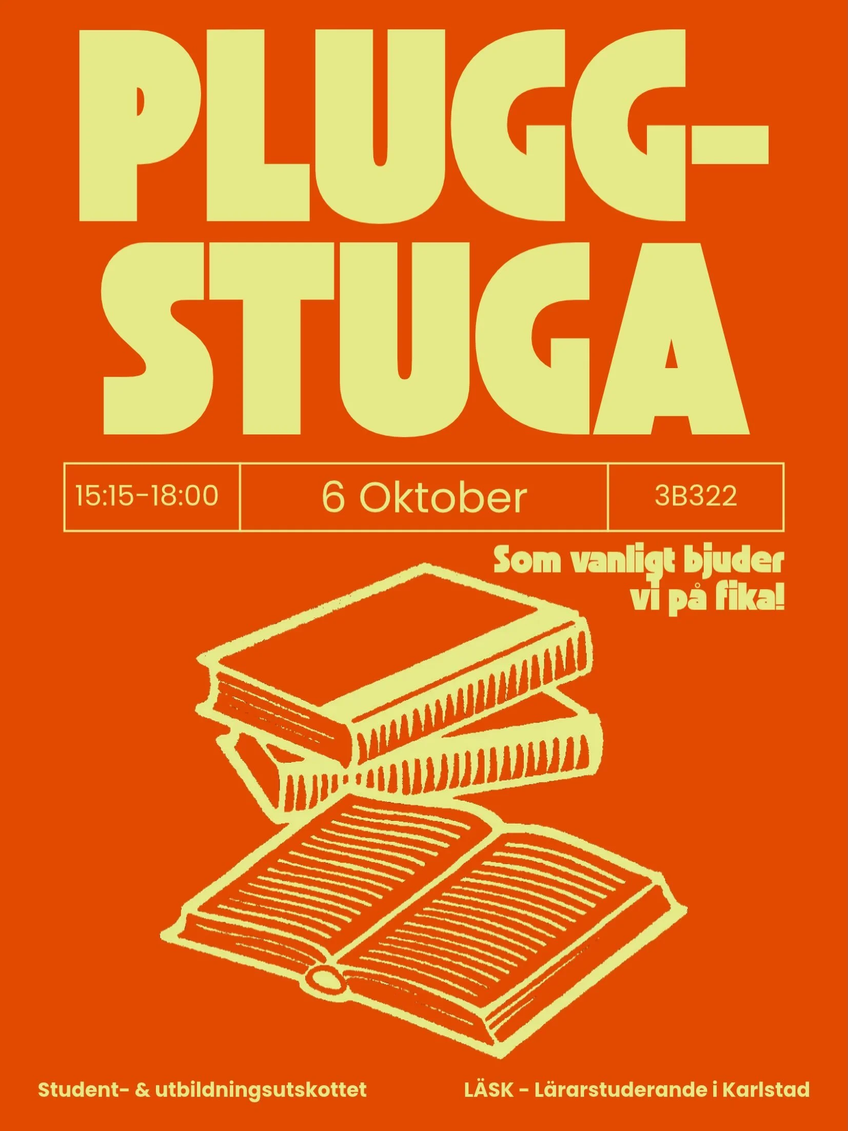 Hej alla L&Auml;SKare ❤️

Tack f&ouml;r senaste pluggstugan, vad fint att se s&aring; m&aring;nga nya ansikten! Vi forts&auml;tter n&auml;sta pluggstuga den 6:e oktober d&auml;r alla &auml;r v&auml;lkomna att delta. Vi i student- och utbildningsutsko