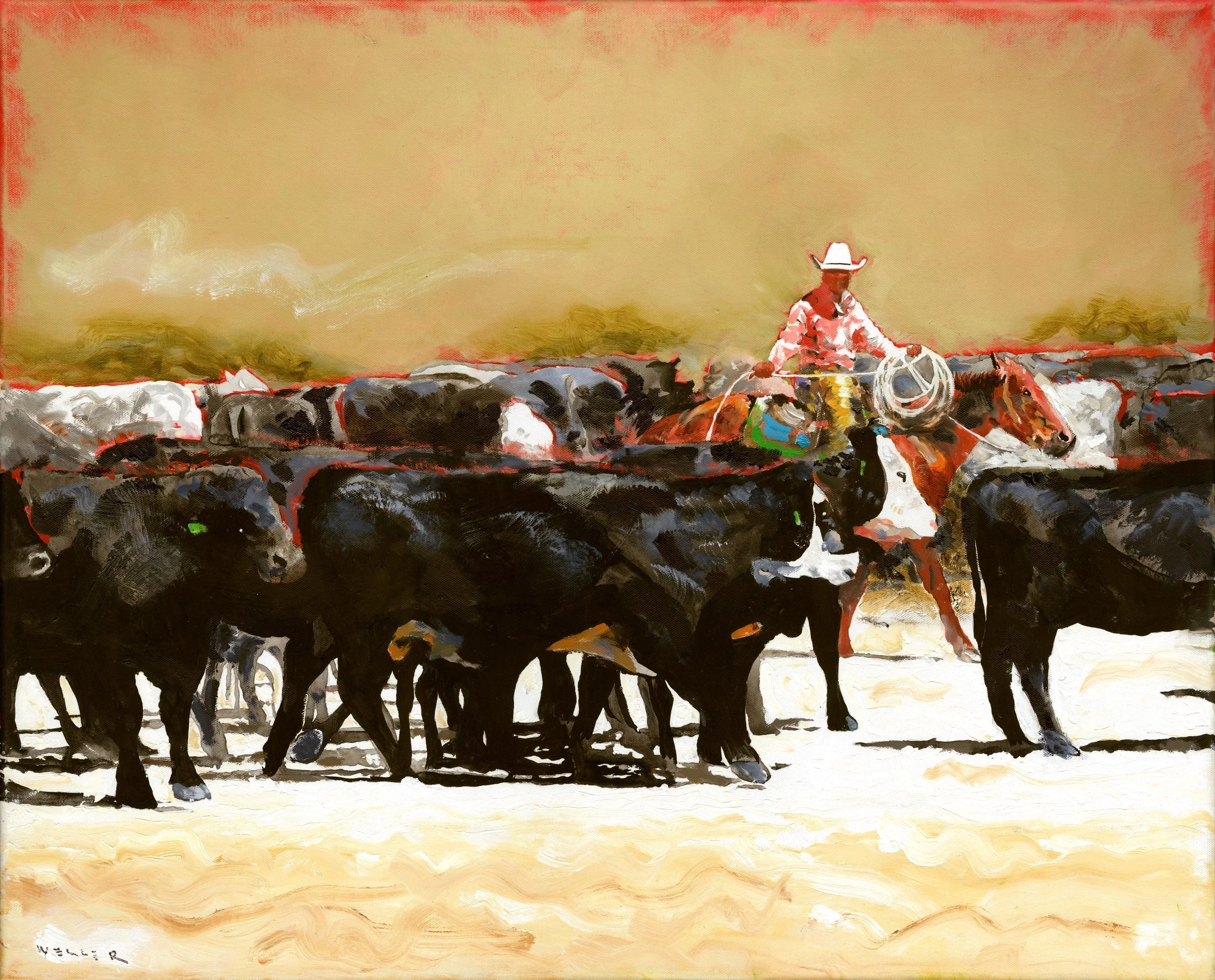 "Black Calves Hiding" by Don Weller. Oil, 24 x 30 inches, $8,000. Lot 103.