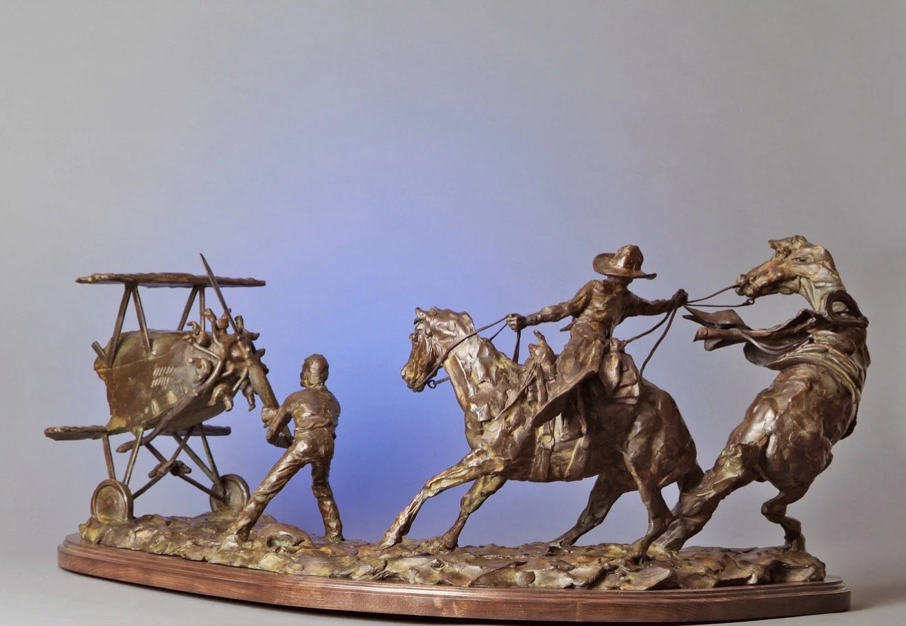 "Changin' Horses" by T.D. Kelsey. Bronze, 36 x 17 x 15 inches, $12,600. Lot 44.