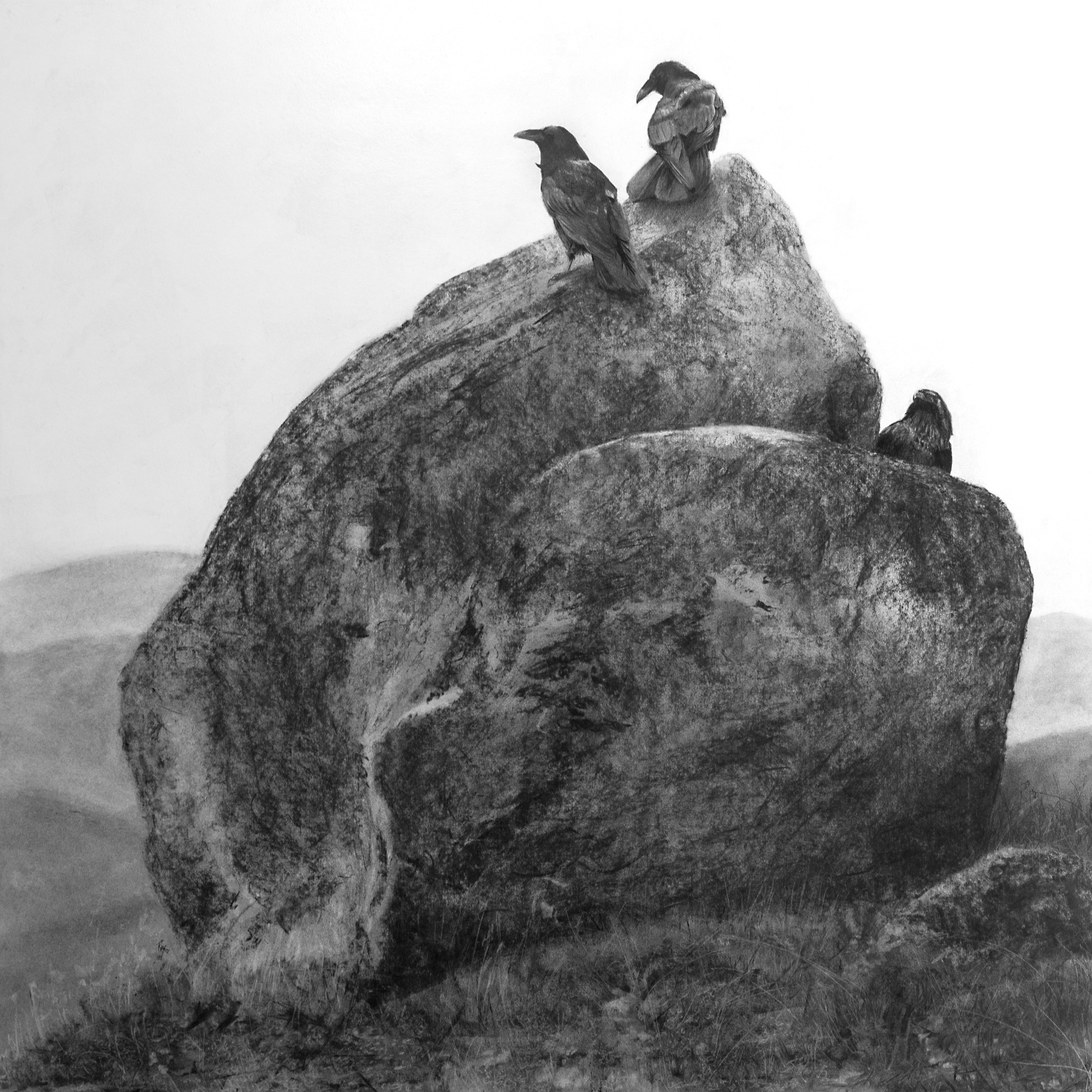 "Rock of Ages" by Ray Brown. Charcoal, 48 x 48 inches, $12,500. Lot 82.