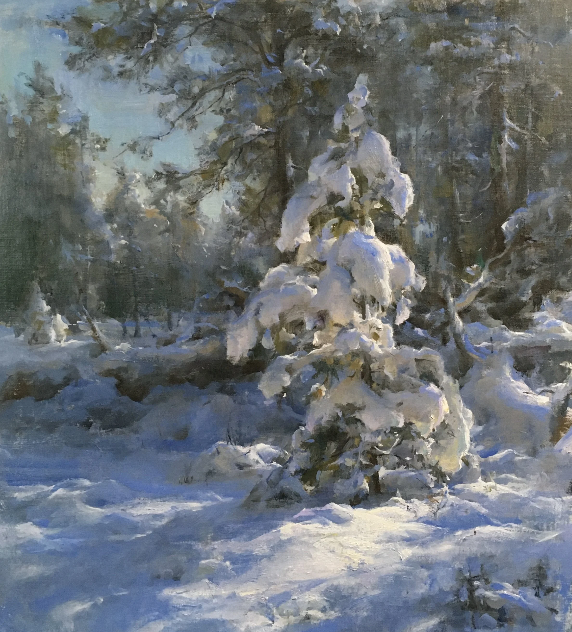 "Winter Forest" by Kyle Ma. Oil, 22 x 20 inches, $5,500. Lot 16.