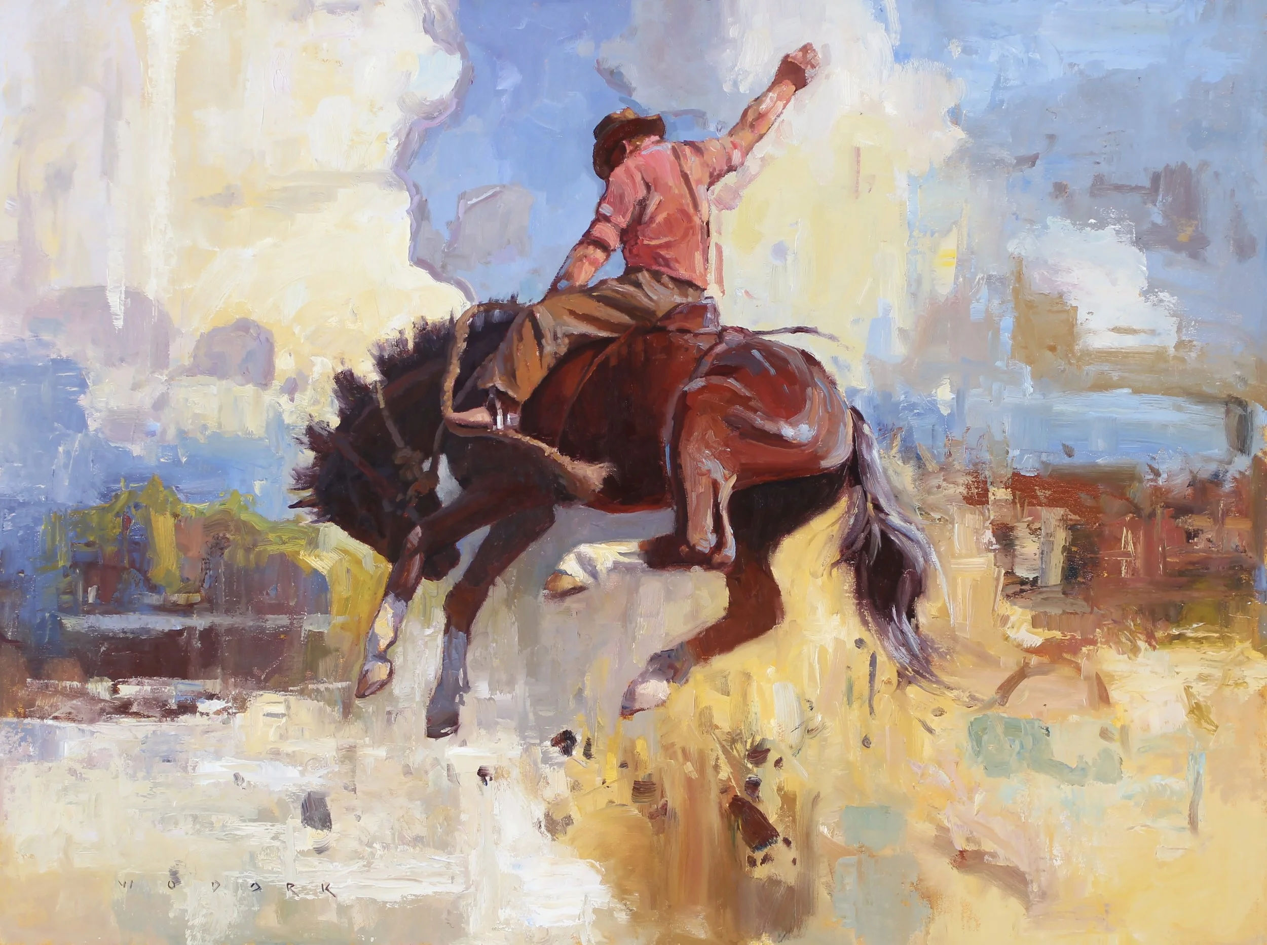 "Explosion" by Jim Wodark. Oil, 30 x 40 inches, $12,000. Lot 104.