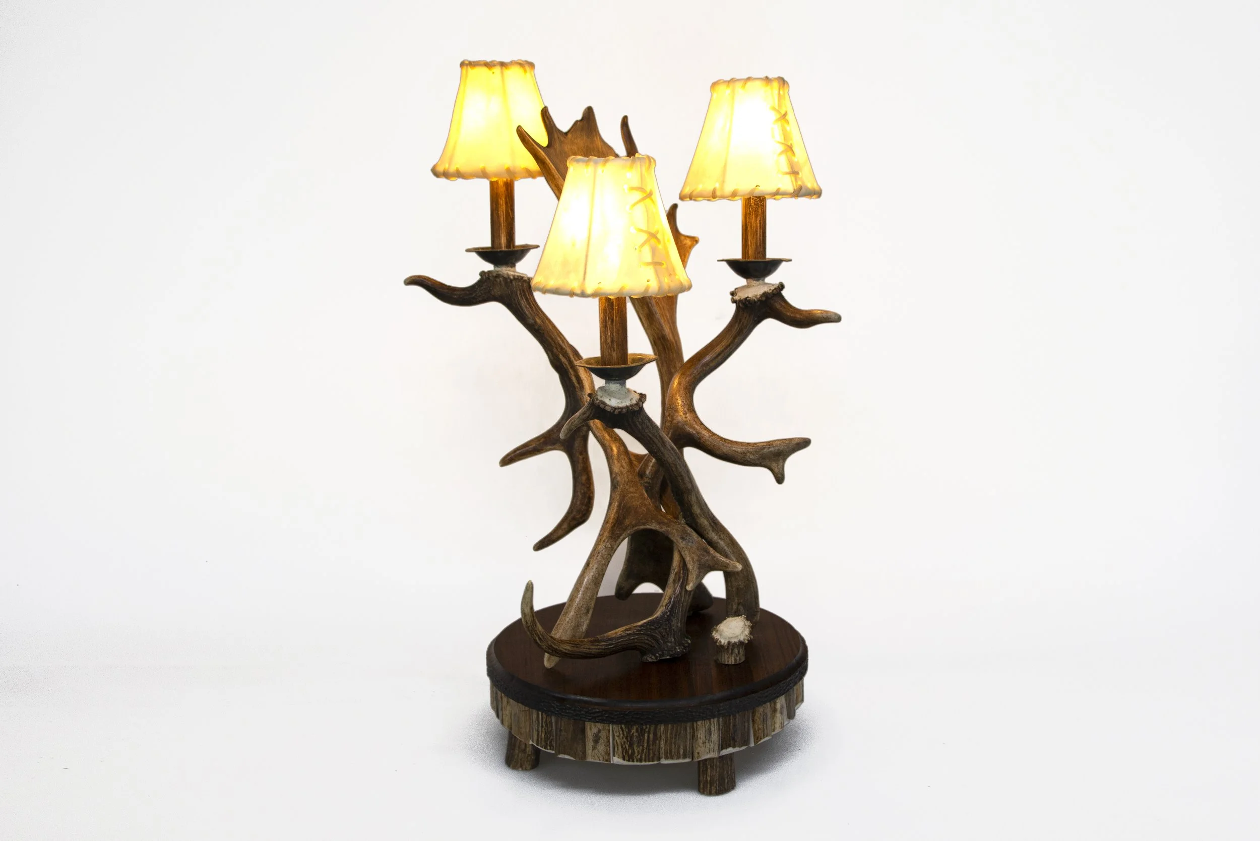 "Stagwood Table Lamp" by Doug Nordberg. Elk, Fallow & Whitetail Deer Antlers, Walnut, Dimensions: 24”h x 16”w x 16"d, $4,500.