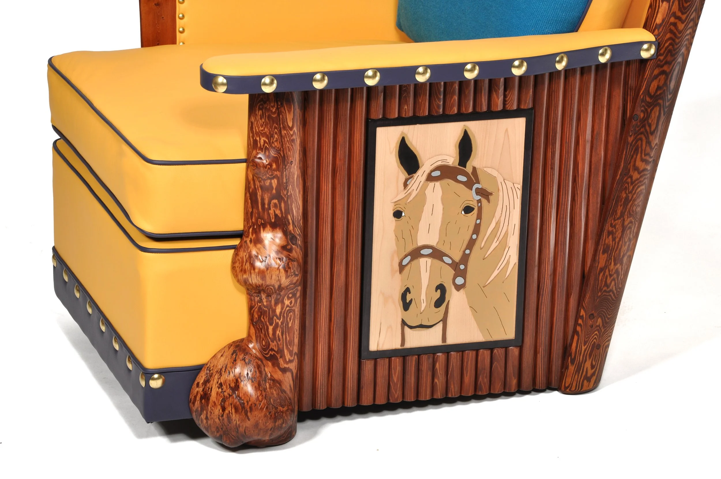 "Silver’s Chimayo Club Chair and Ottoman" by Ian Gallis. Wood, Leather, Hand-Woven Chimayo Wool, Chair – 37.5”h x 37”d x 32”w Ottoman – 25”w x 19”d x 14”h, $11,250.