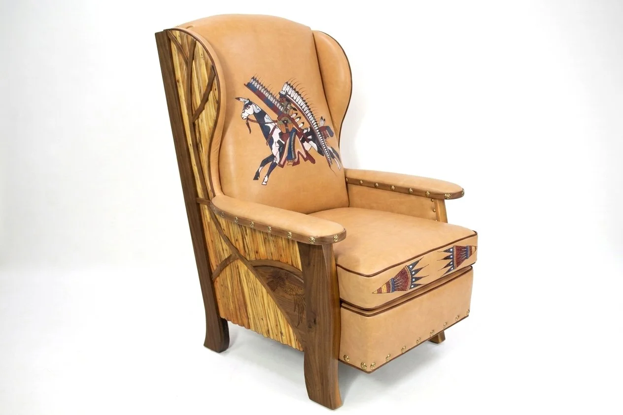 "The Plains Rider Wingback" by Tim Lozier. Premium Walnut & Leather, 46”h x 40”d x 33”w, $11,000.