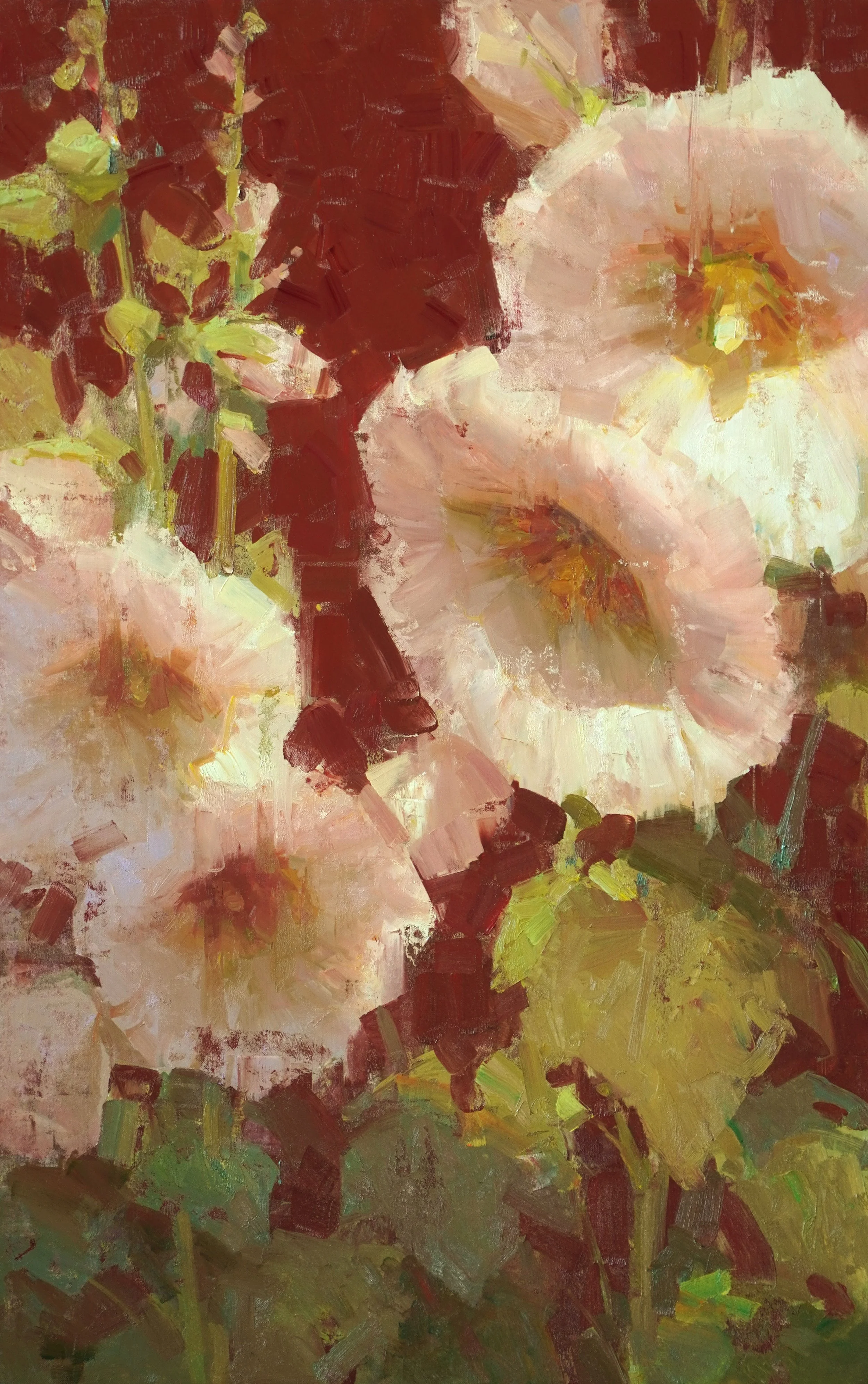 "Hollyhocks" by David Dibble. Oil, 36 x 23 inches, $15,000. Lot 32.