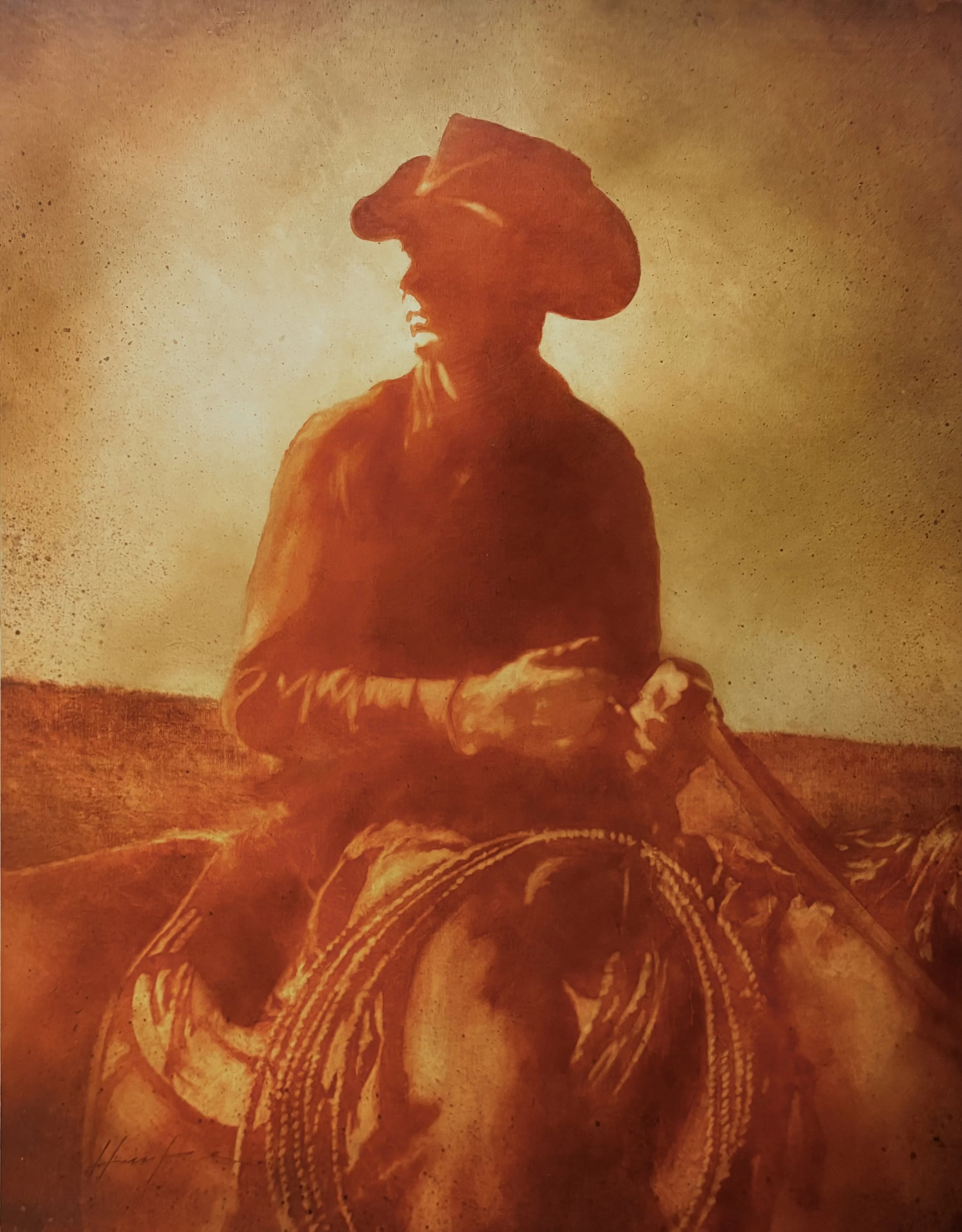 "Cowboy" by Charlie Hunter. Oil, 30 x 25 inches, $7,000. Lot 18.