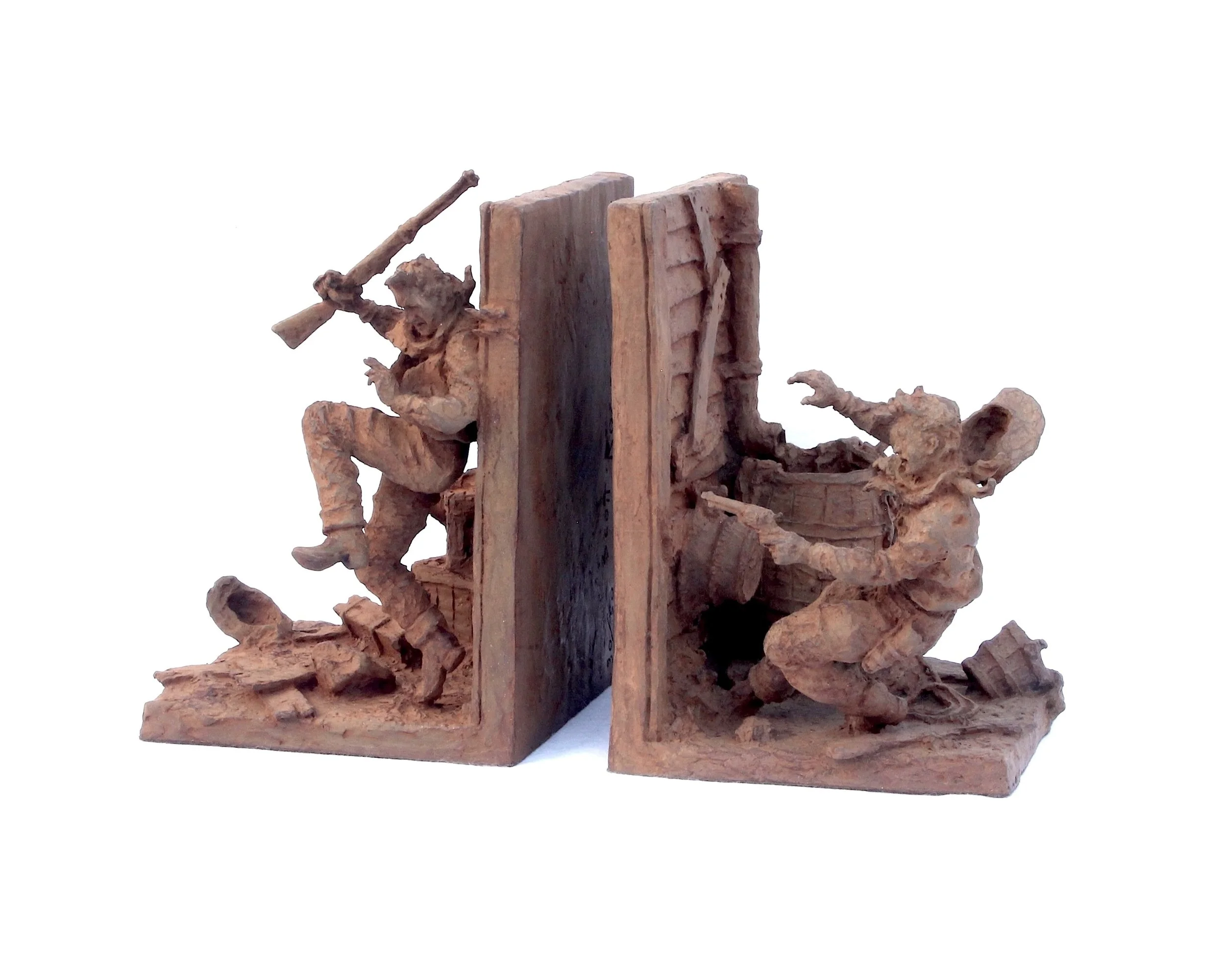 "Gunfighter Bookends" by Scott Rogers. Bronze, 10 x 6.5 x 7 inches, $6,800. Lot 3.