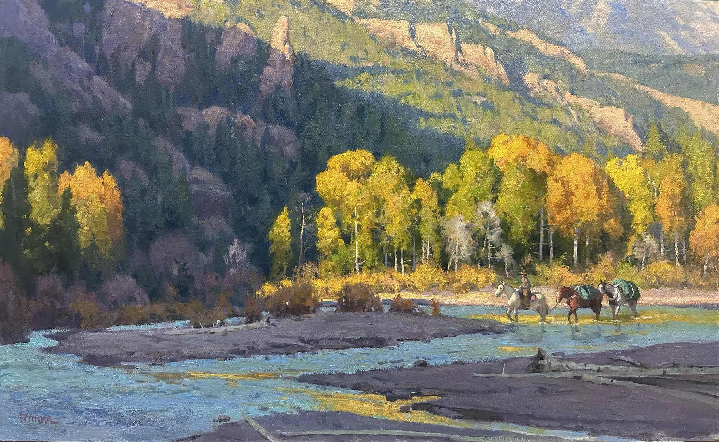 "Dawn Along the Shoshone River" by Phil Starke. Oil, 18 x 30 inches, $5,400. Lot 4.