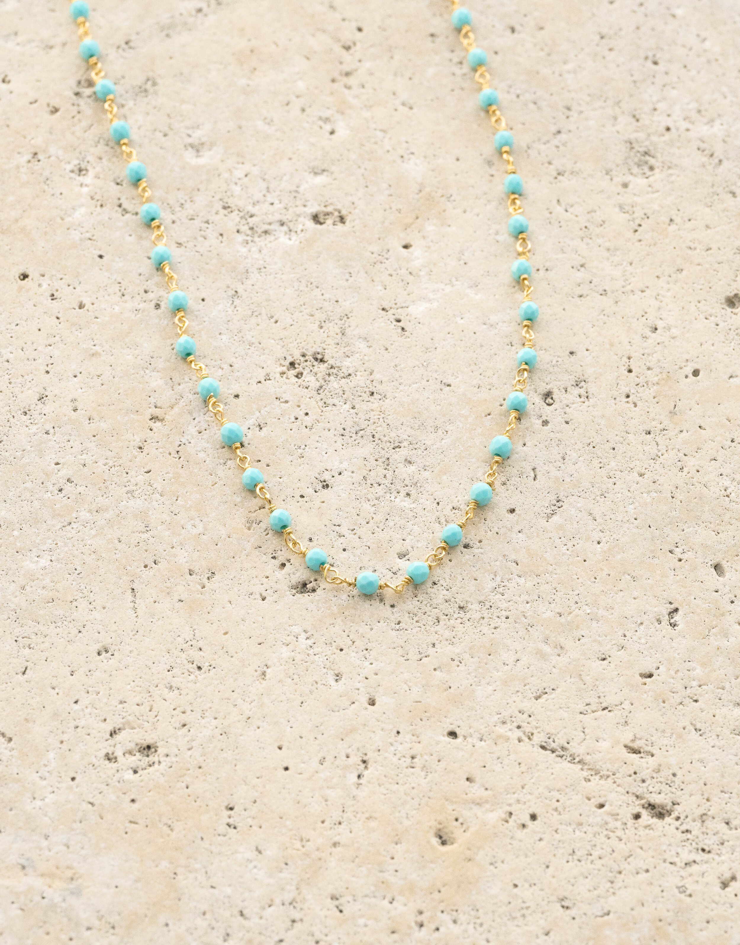 Sterling Silver Simple Beaded Chain with Turquoise - Me&Ro