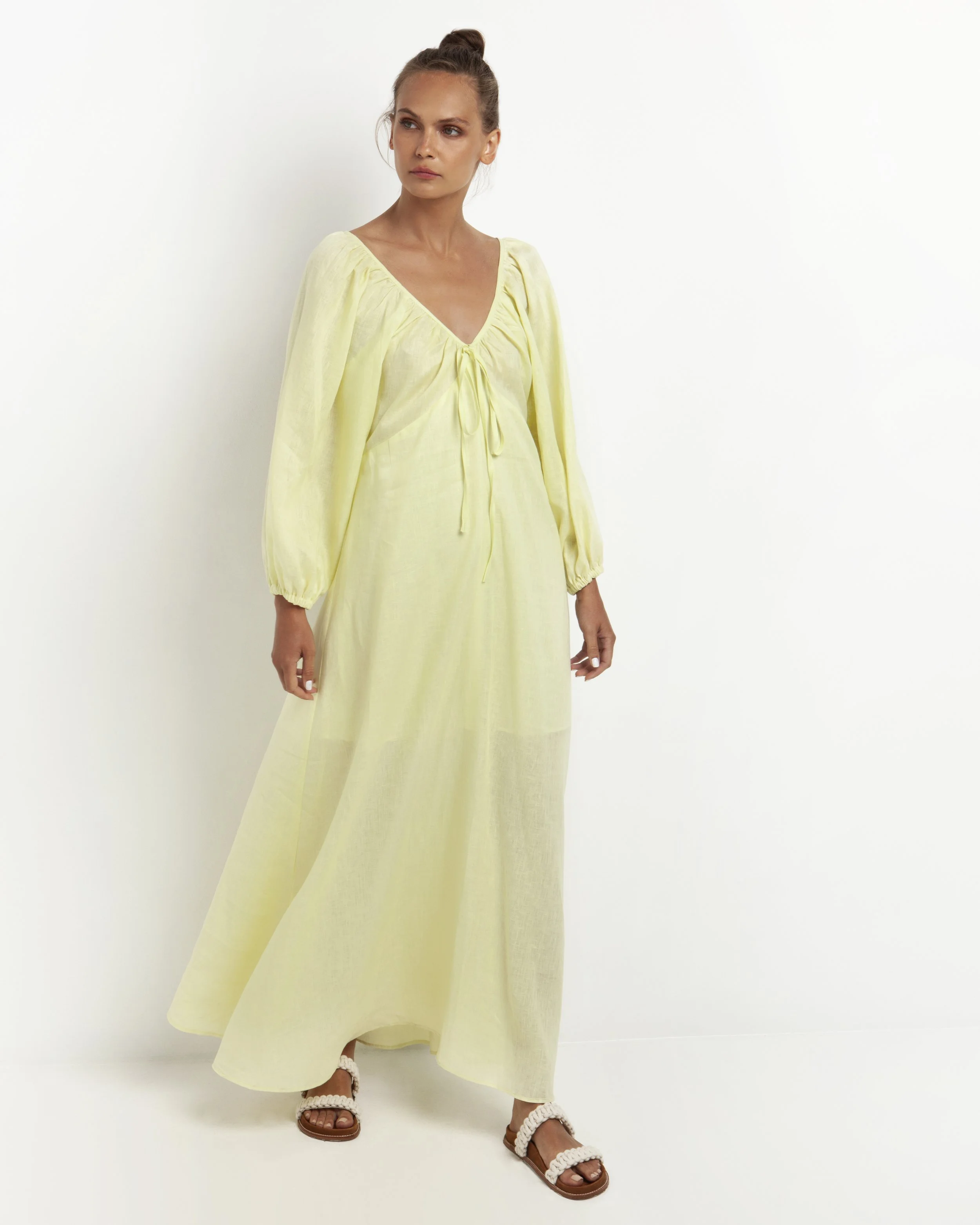 Cotton & Linen Halter A Line Long Dress