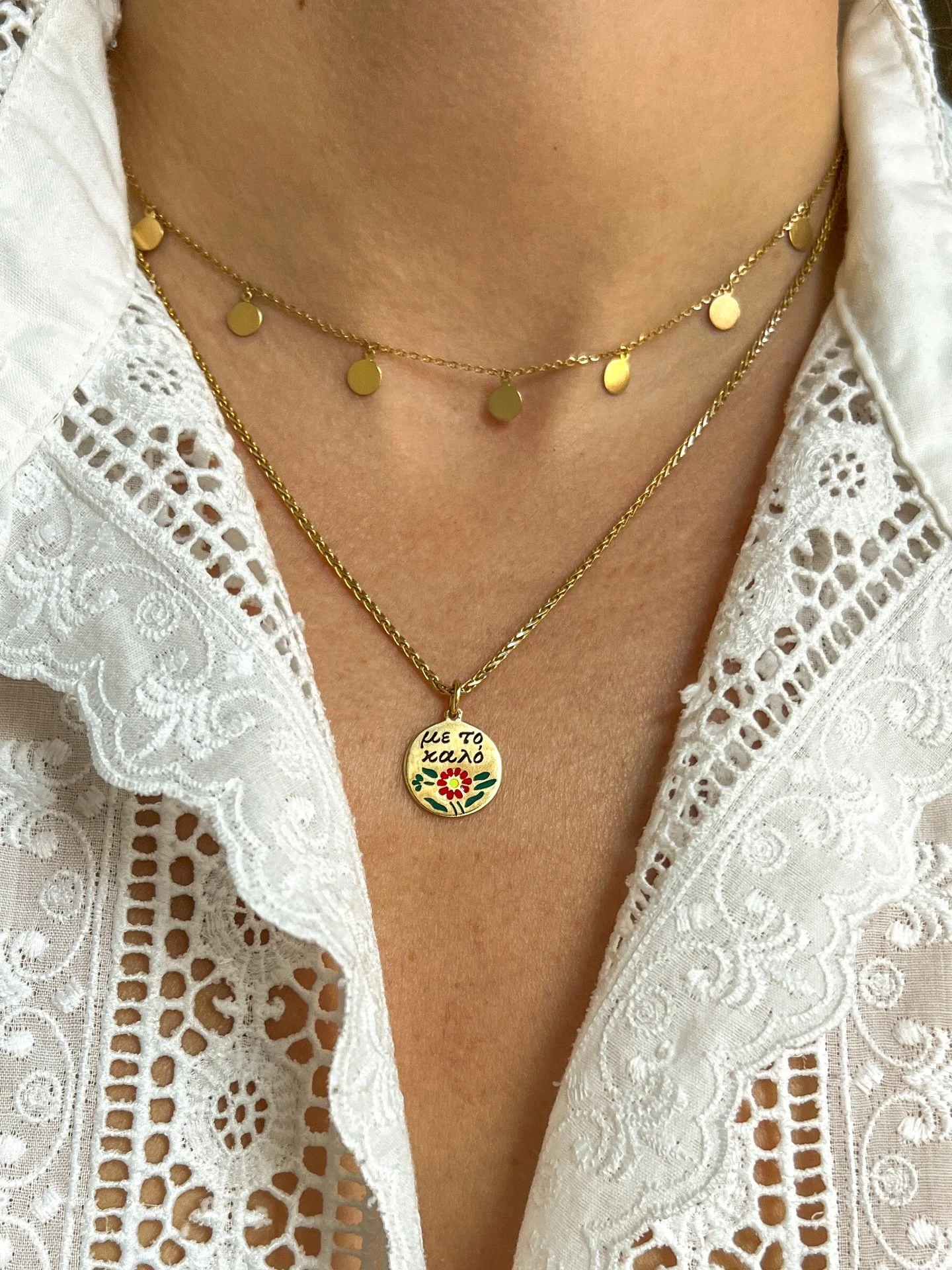 &Mu;&epsilon; &tau;&omicron; &kappa;&alpha;&lambda;ό is a phrase similar to &ldquo;God willing&rdquo; or &ldquo;all being well&rdquo; in English. This @anthi.jewelry charm is the perfect amulet to celebrate Spring and any new beginning 🌻 Shop online