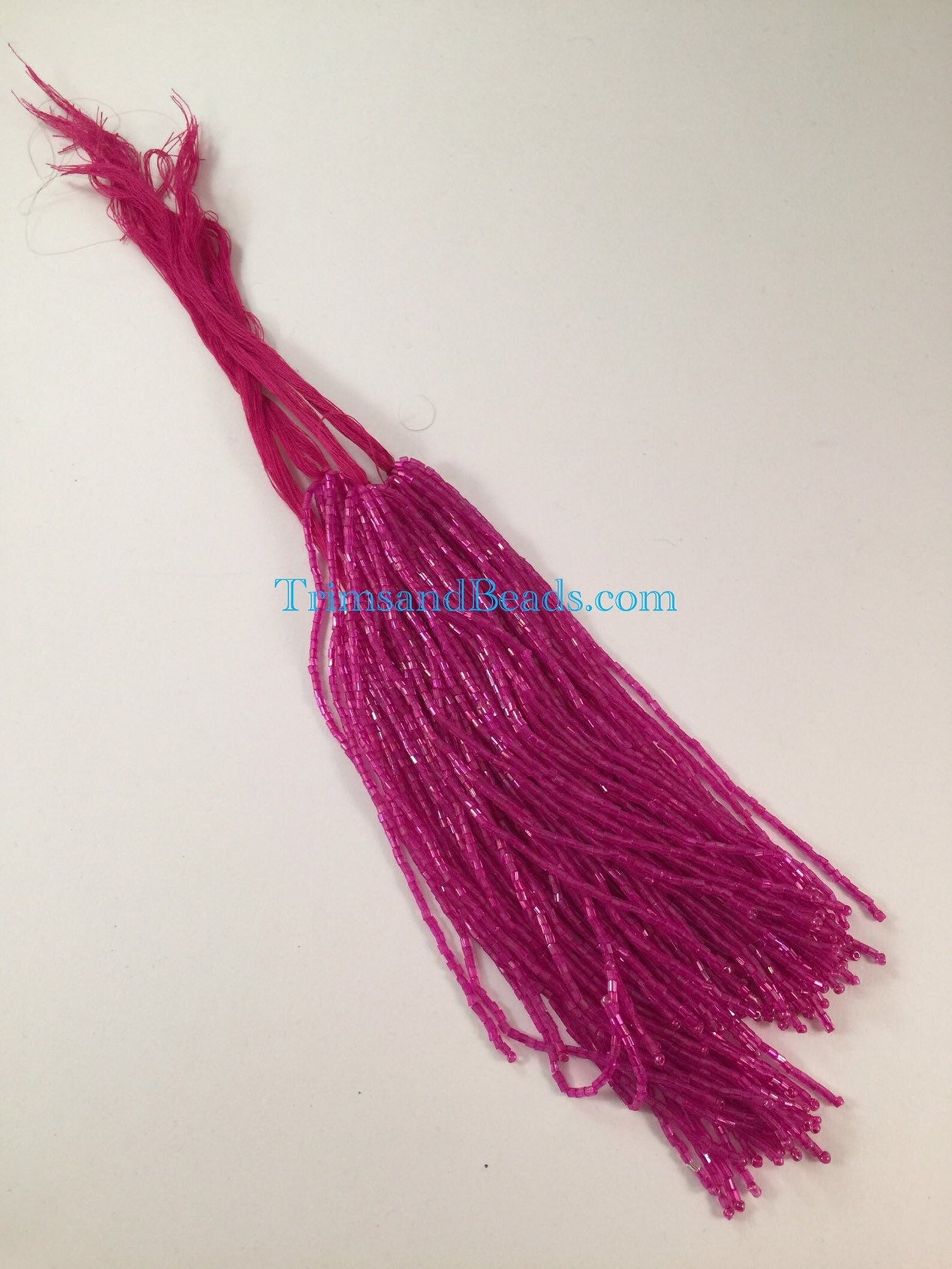 100 Pieces 6" FUCHSIA AB Glass BUGLE Bead Droppers Individual Threaded Strands for Hand Sewing