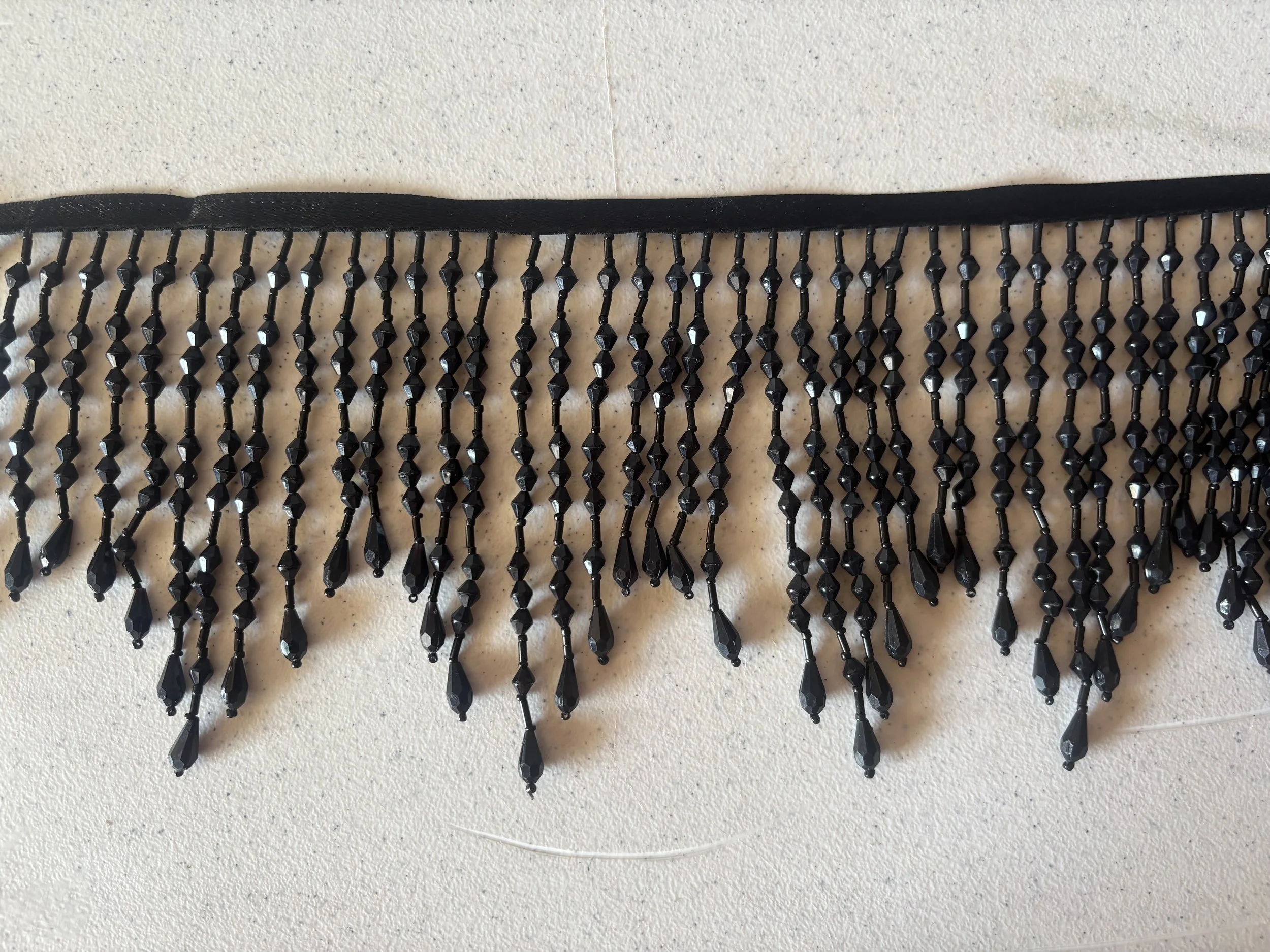 BLACK 5" Acrylic with Glass Seed and Bugle Tube Bead Beaded Fringe Ombre CHEVRON