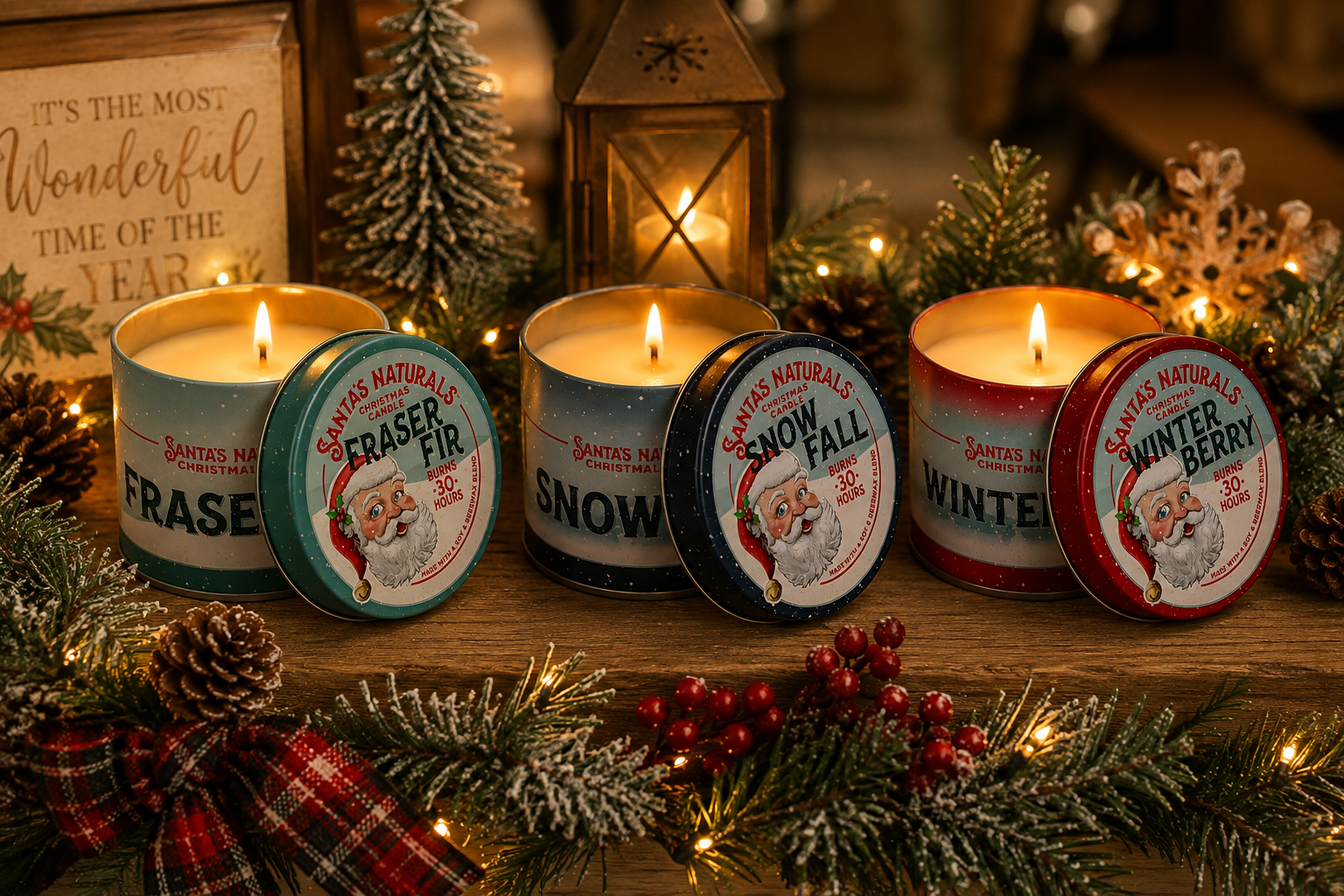 SANTA'S NATURALS CHRISTMAS CANDLES