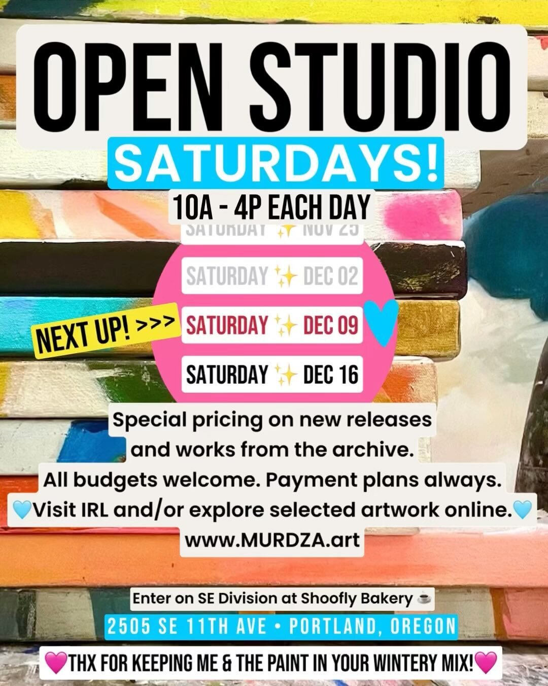 🪺✨Here&rsquo;s offering works on paper on canvas on heart on color on shine on shape on poem on song on resistance on resilience on wail on chant on prayer on promise on land by hand by me for you and your loves.🪺✨
/
🪺✨For Portland-local and road/