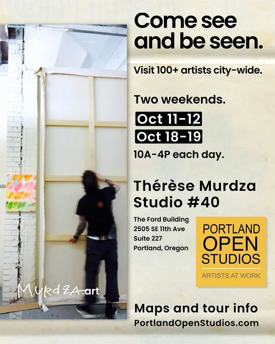 Come visit! I'm Studio #40 on the annual Portland! Open! Studios! tour Oct 11-12 and Oct 18-19 (10A-4P each day). Special pricing on new work and fan faves. Custom projects in process and colorful convos. See and be seen. Artist @alisondougherty.fine