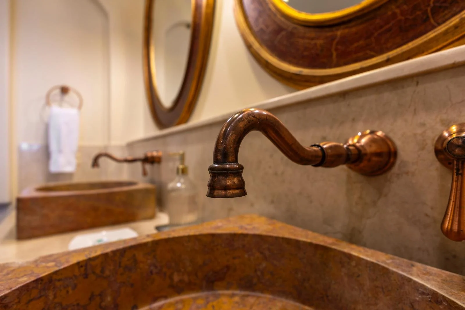 Durazno Bathroom with copper faucets close up.jpeg