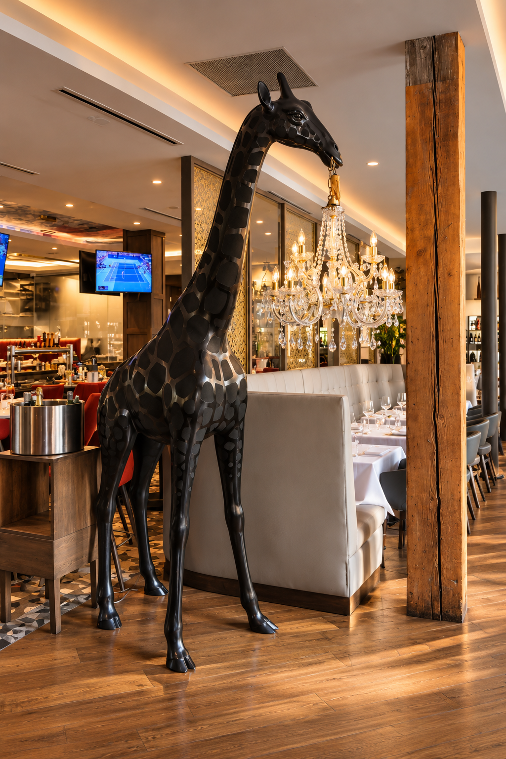 Black Giraffe Beneath a Crystal Chandelier.png