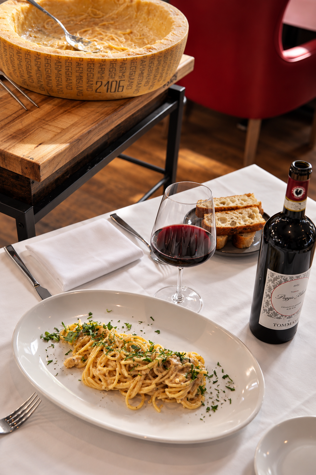 Cheesy Pasta and Chianti Tabletop Feast.png