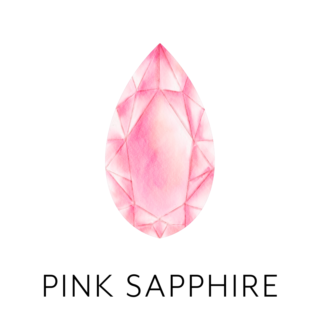 A pink gemstone with a faceted, almond shape against a black background.
