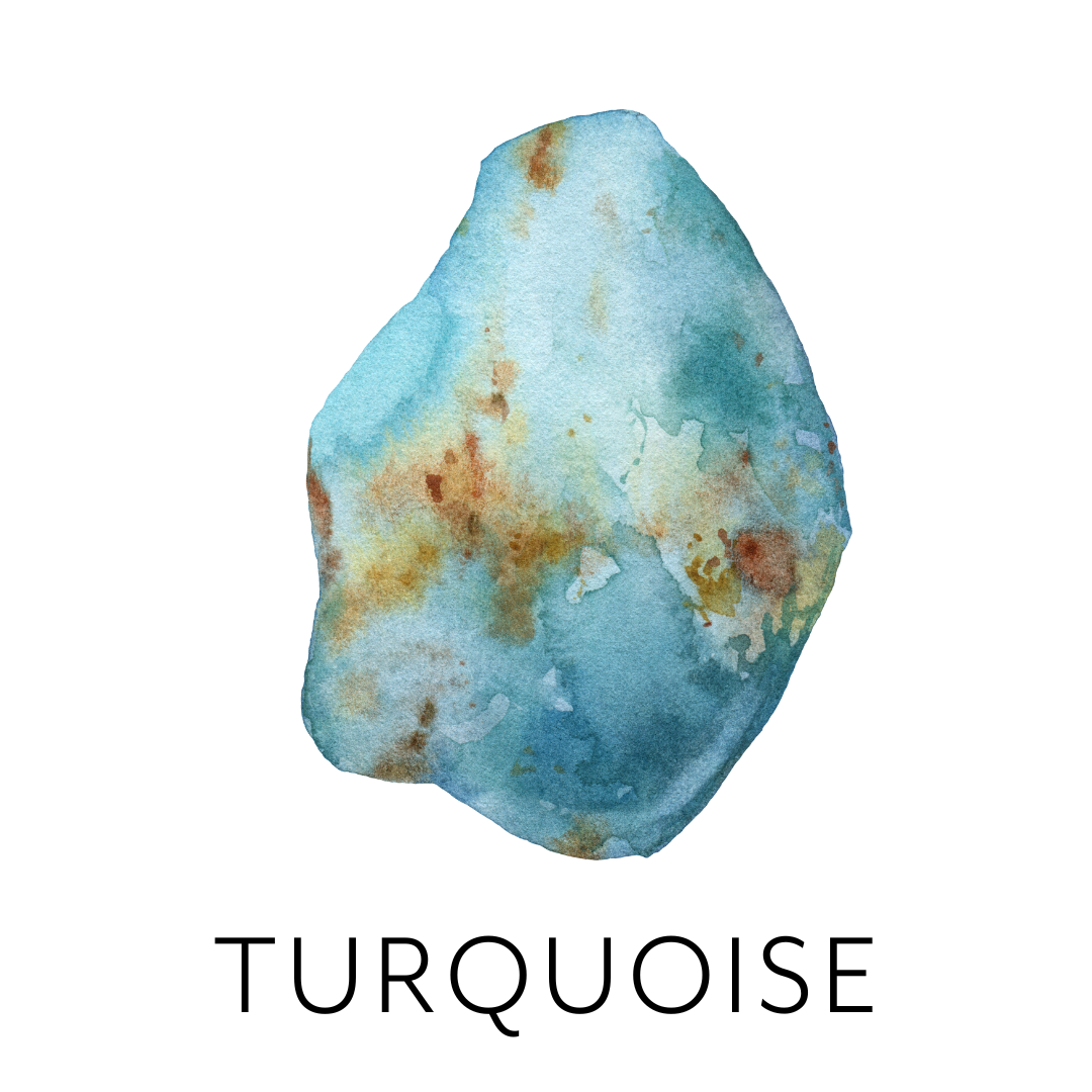 Watercolor painting of a rough, irregularly shaped stone with blue, brown, and tan hues.
