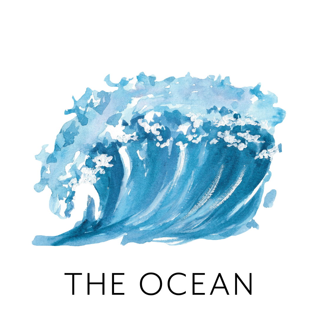 Watercolor painting of a large ocean wave curling.