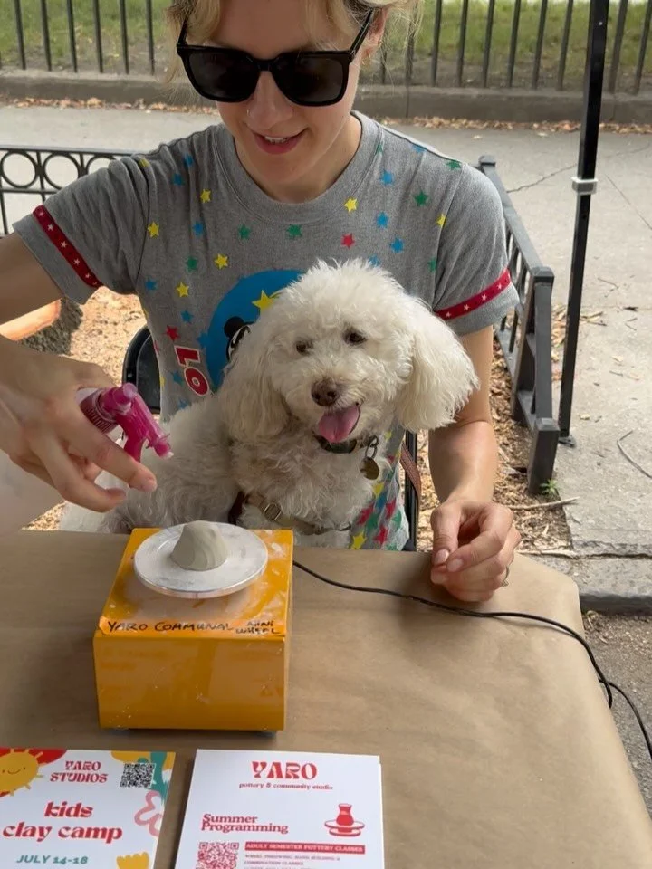 Come find us at Playfair (North 12th &amp; Driggs, right by the farmers market) &mdash; we&rsquo;ll be here till 2pm with info on summer pottery classes + kids clay camp!

Chicho&rsquo;s also here, working to become the first dog to master the wheel 