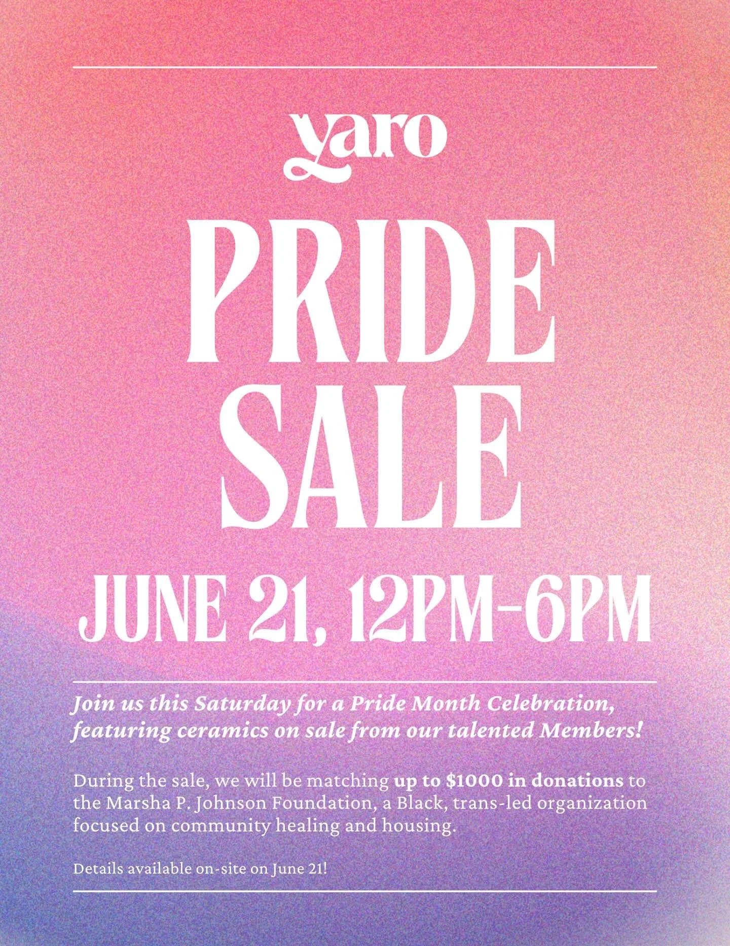 🌈 Come celebrate Pride and shop local at our Member Sale this Saturday! 🌈
🗓 June 21 | 12&ndash;6PM

Featuring work by our amazing studio members &mdash; all sales go directly to the artists

We&rsquo;ll also have a QR code on-site for donations to