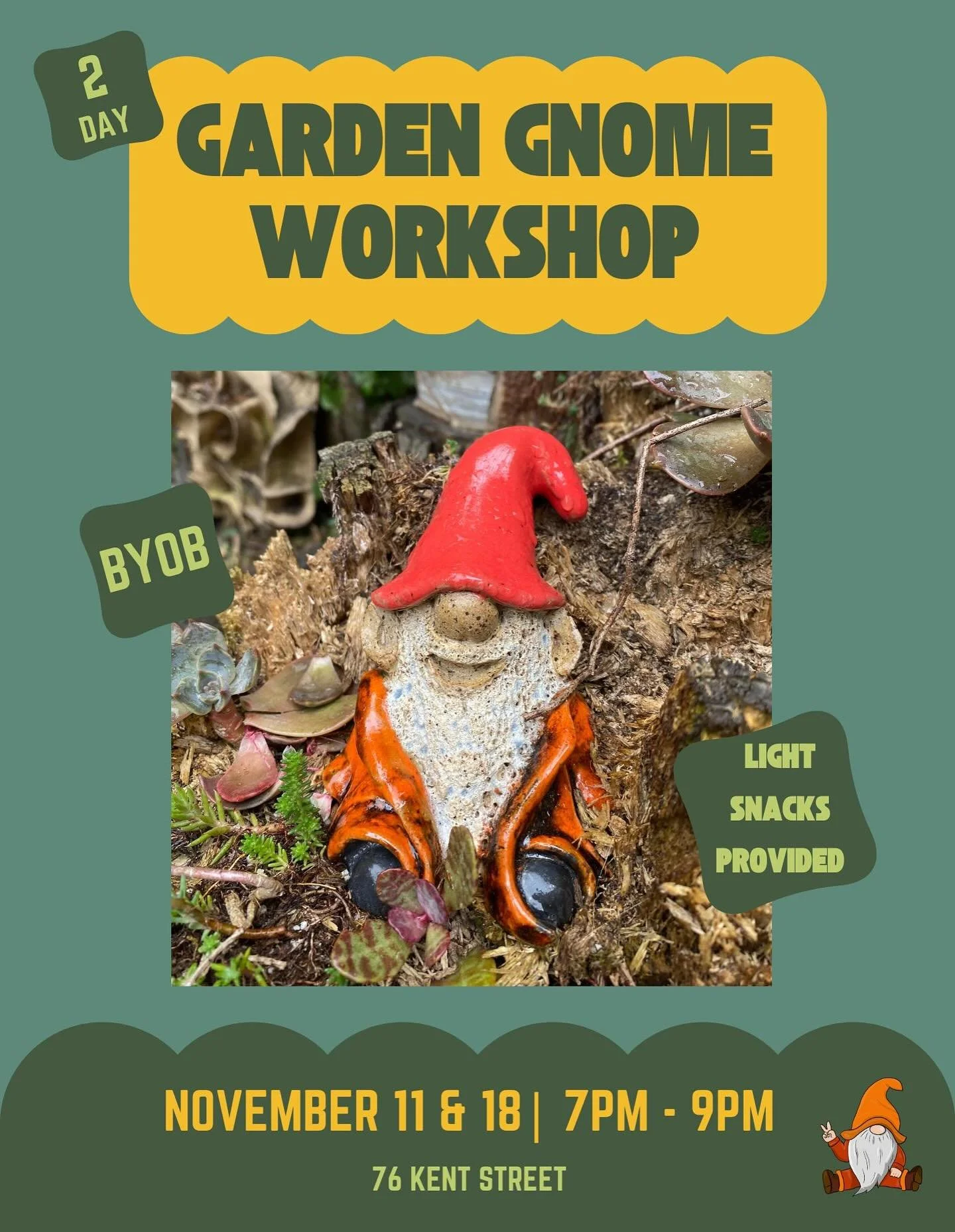 Calling all my gnomies!&nbsp;🌿 Can a pottery studio&nbsp;really&nbsp;call itself a pottery studio without a&nbsp;gnome-making workshop? We didn&rsquo;t think so.

Join us for a silly, joy-filled 2 Day hand building workshop where the dumbest ideas a