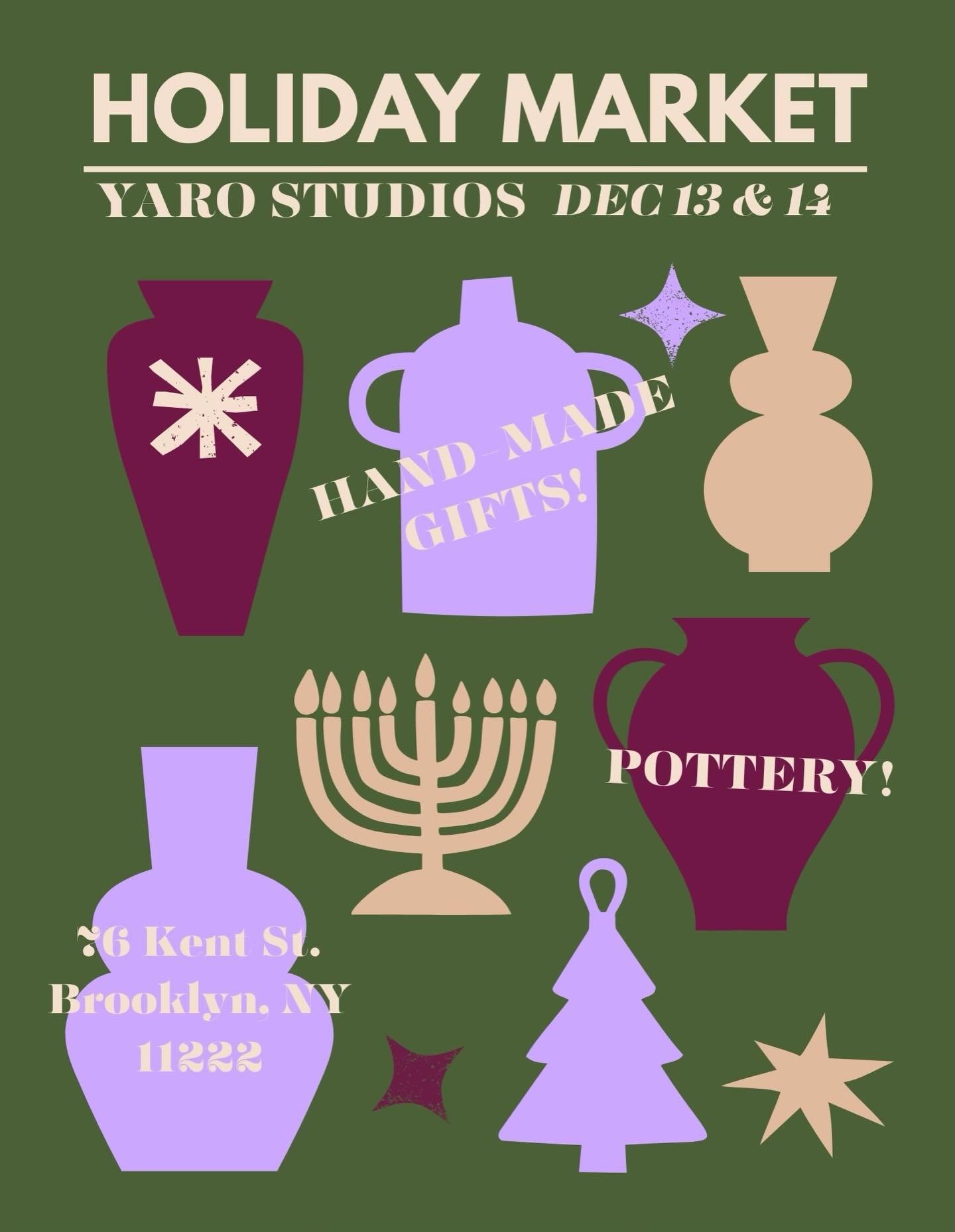 Yaro Studios Holiday Market 🎄✨
Our favorite weekend of the year is back!
Featuring handmade pottery by our students + members

Perfect for gifting (or keeping 👀). Can&rsquo;t wait to see you there!
 🗓 Dec 13 &amp; 14 🕚 Sat 11&ndash;6 / Sun 12&nda