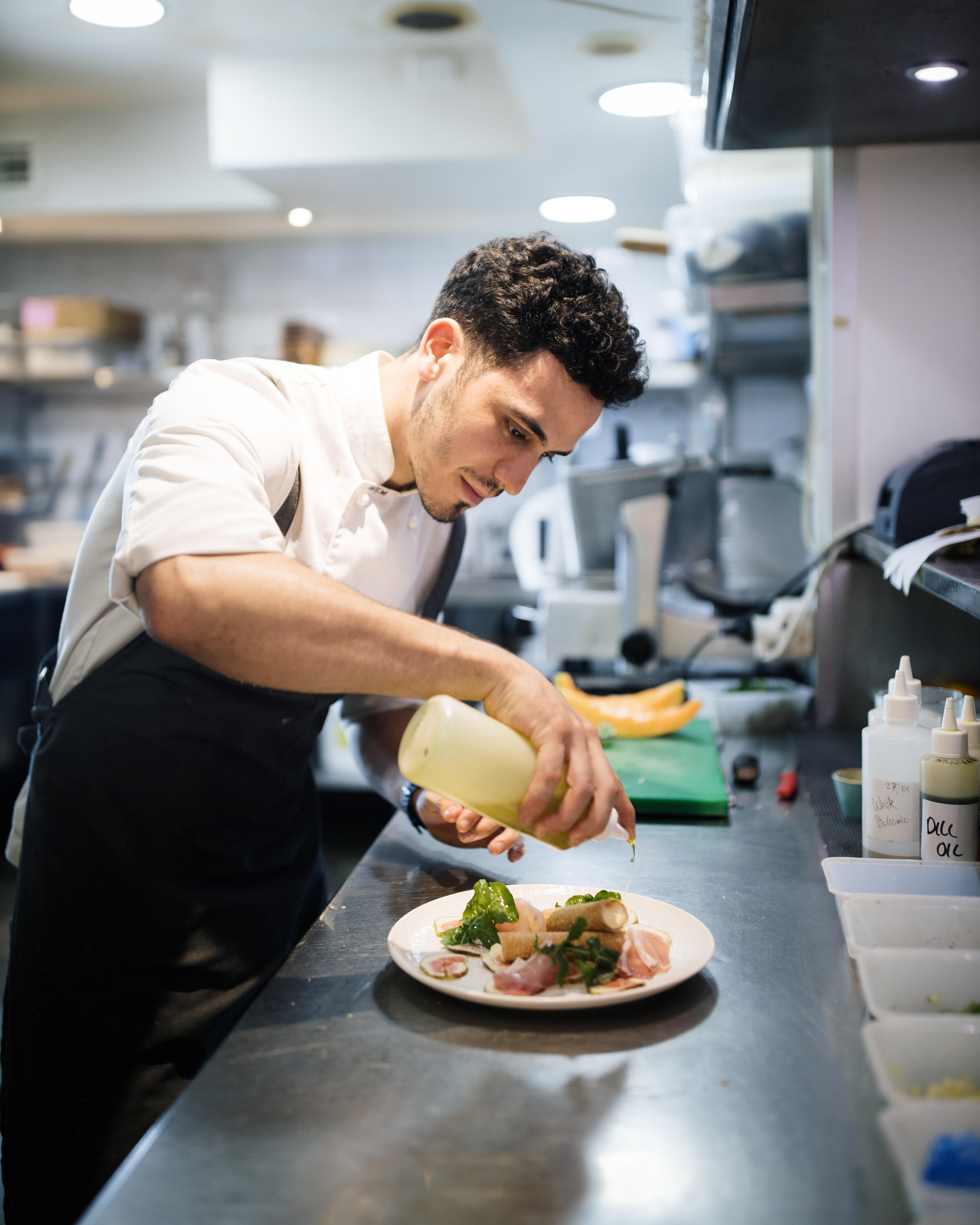 Chef preparing seafood dish