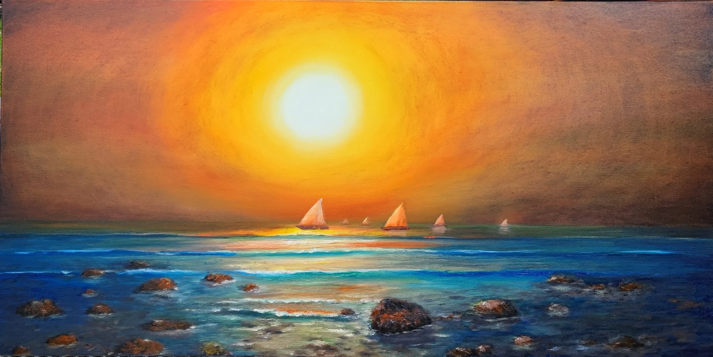 Fishing Boats in the Bay of Bengal – Maritime Oil Painting by Sergei Londar