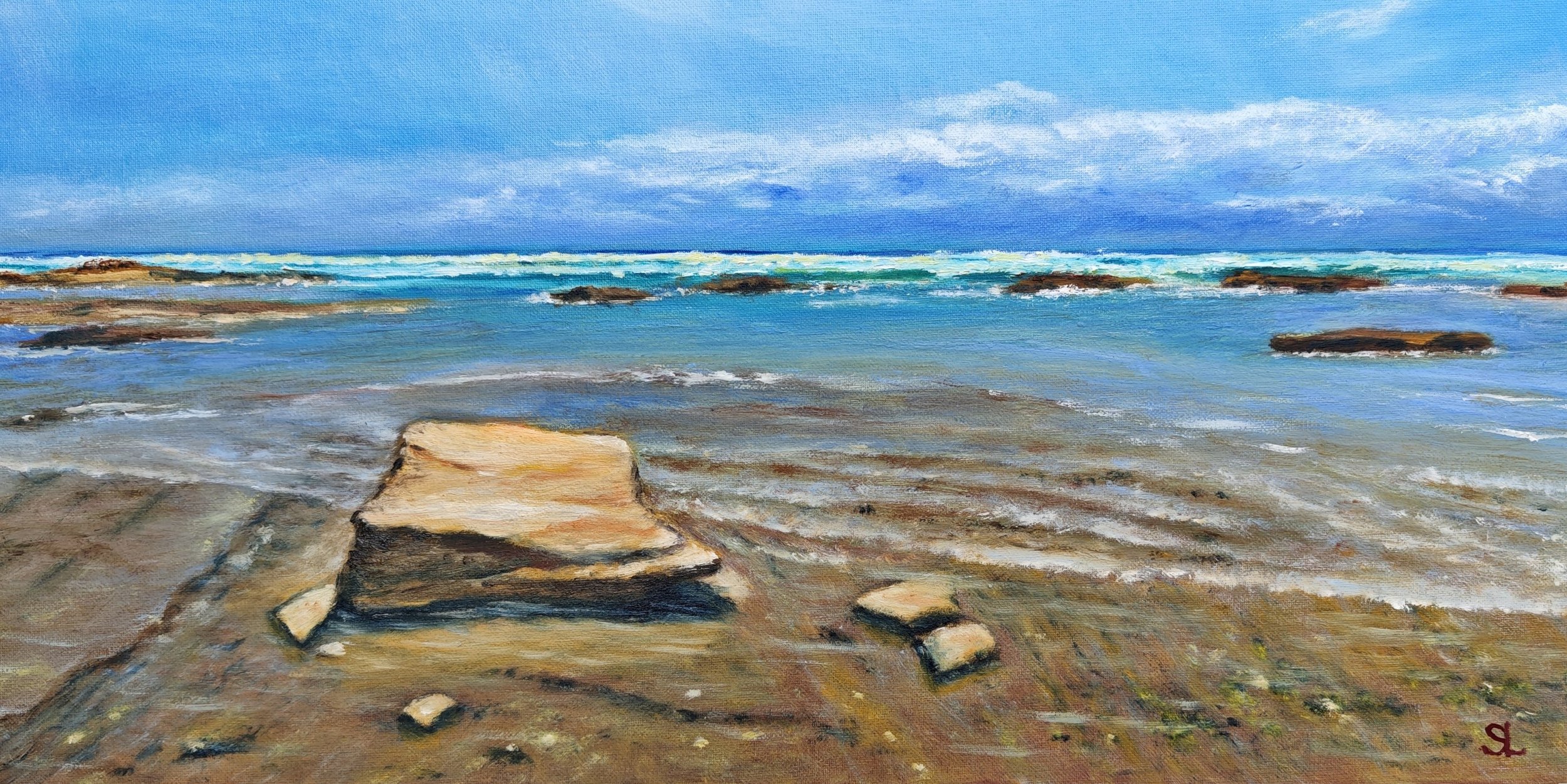 Shelly Beach Rock Pool – Original Coastal Oil Painting by Sergei Londar | Buy Queensland Art Online