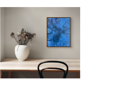 Reflections of Blue acrylic painting by Felicity Rutherford – abstract water-inspired calm