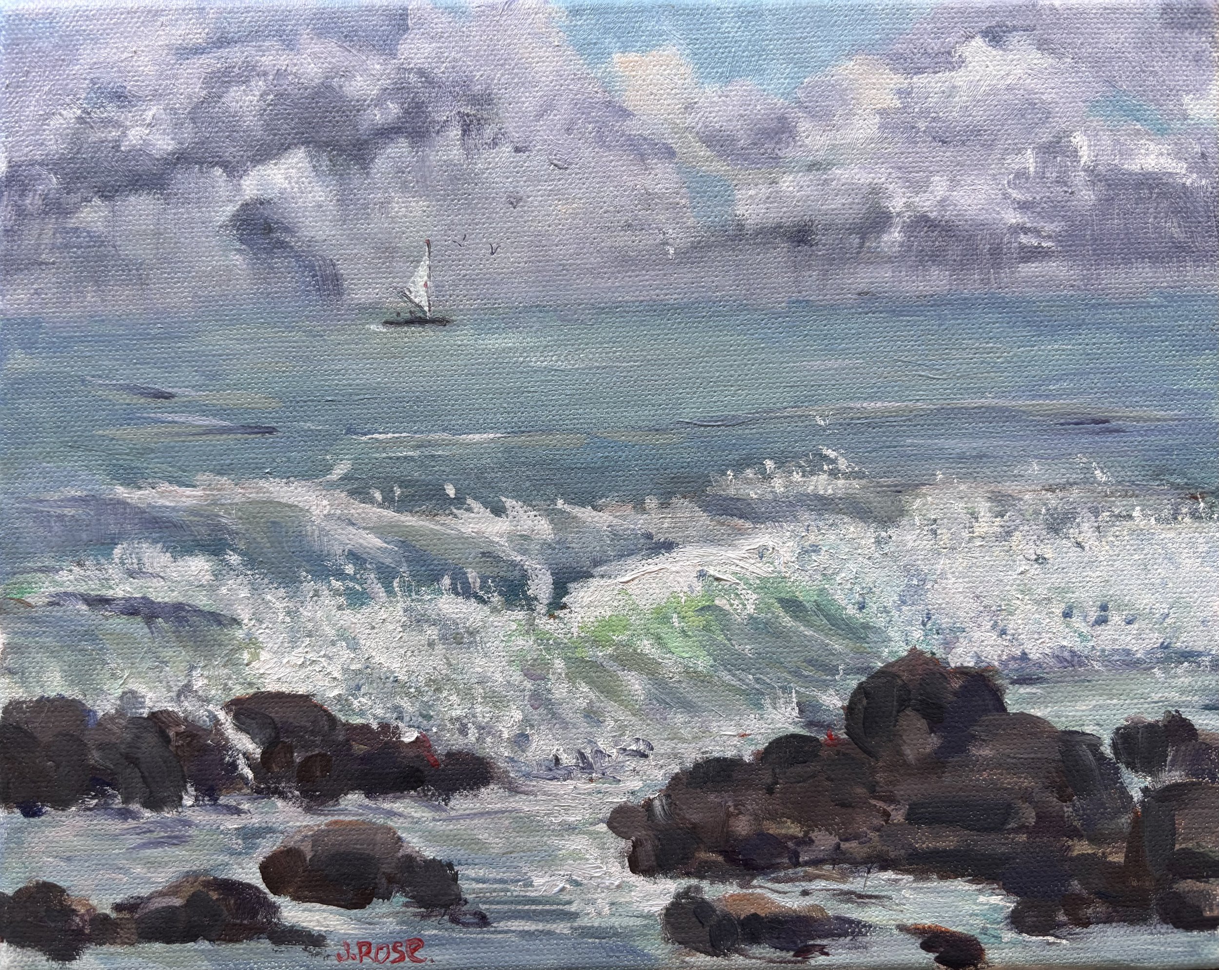 Briner Beach Mooloolaba Storm | Oil painting | Impressionist | JudithRoseArt | collector | Australian Artist