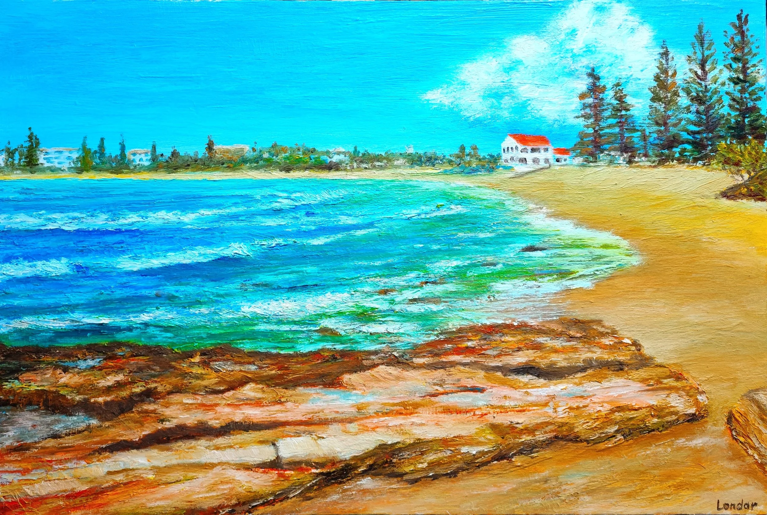 Moffat Beach Rocks – Coastal Oil Painting by Sergei Londar