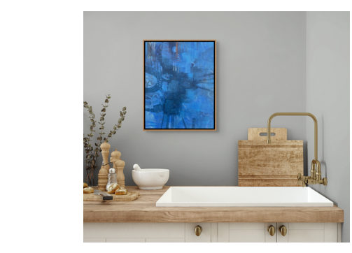 Reflections of Blue acrylic painting by Felicity Rutherford – abstract water-inspired calm