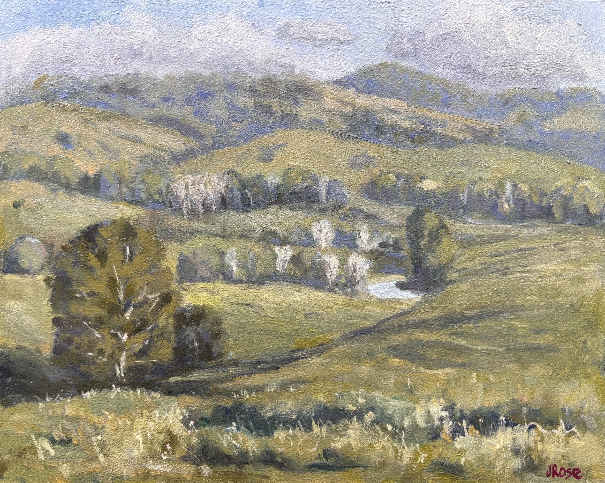 Green pastures with dam | Oil painting | Impressionist | JudithRoseArt | collector | Australian Artist
