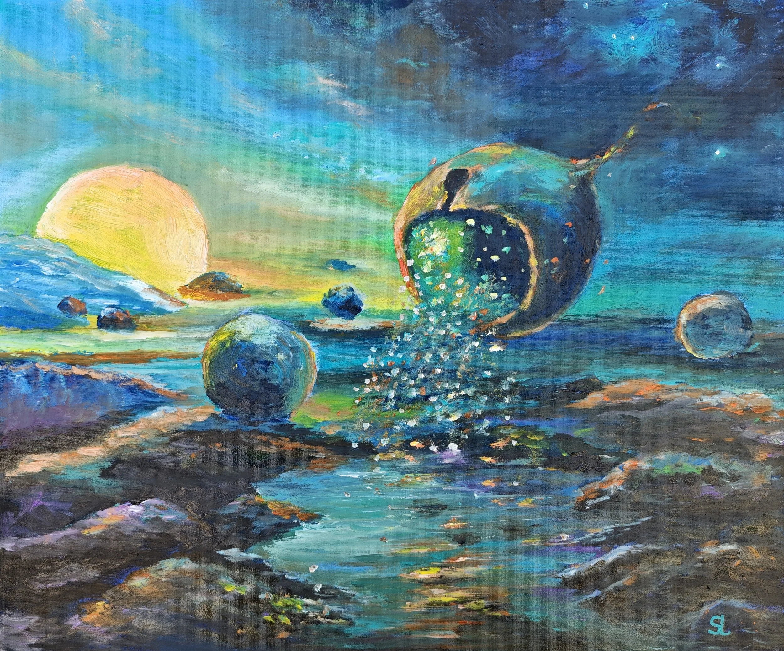 Inception oil painting by Sergei Londar – 50×60 cm contemporary artwork in warm, atmospheric tones