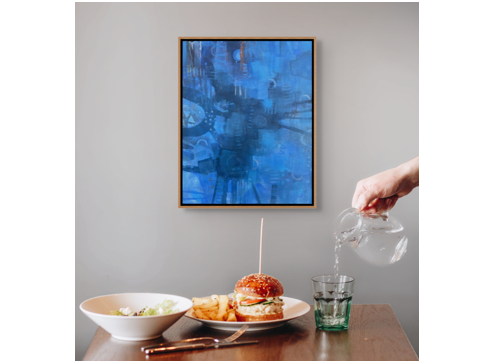 Reflections of Blue acrylic painting by Felicity Rutherford – abstract water-inspired calm