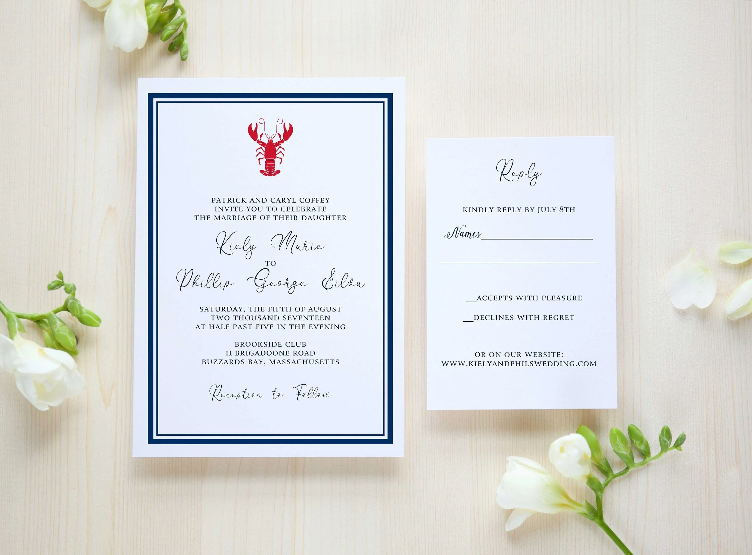 Lobster Border Wedding Invitation, nautical invitation, Letterpress invite,  custom foil, cape cod invitation, Destination wedding — Dulce Press