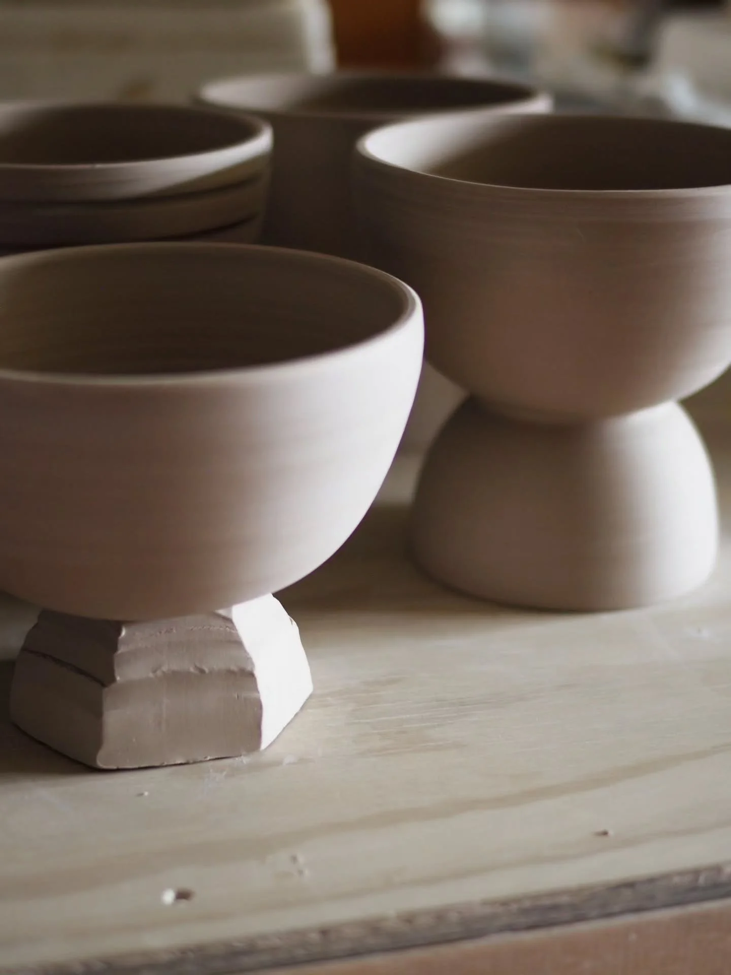 On the bench today, pedestal vases.