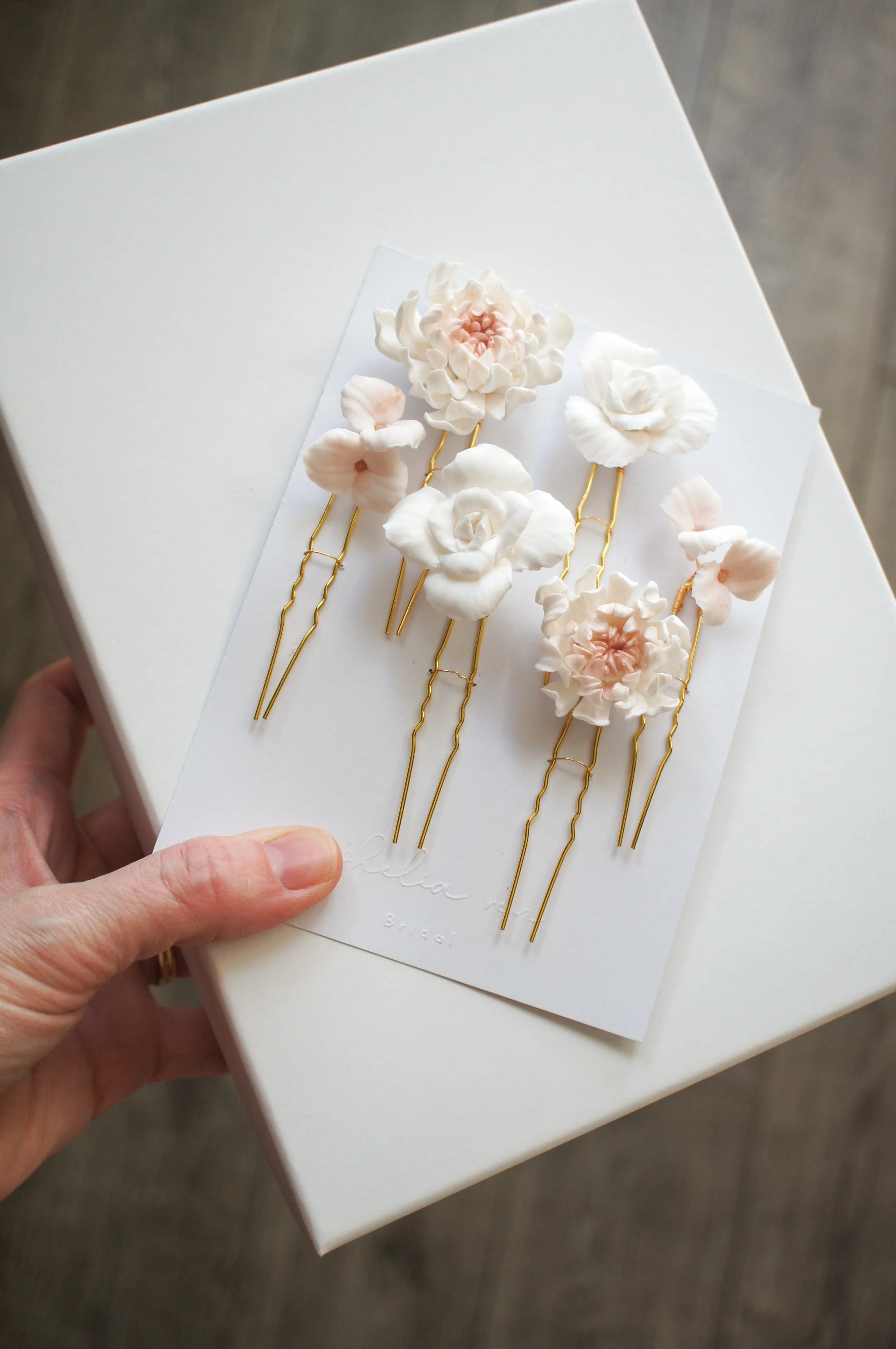Chrysanthemum, Rose and Jasmine Hairpin Set in Pale Pink