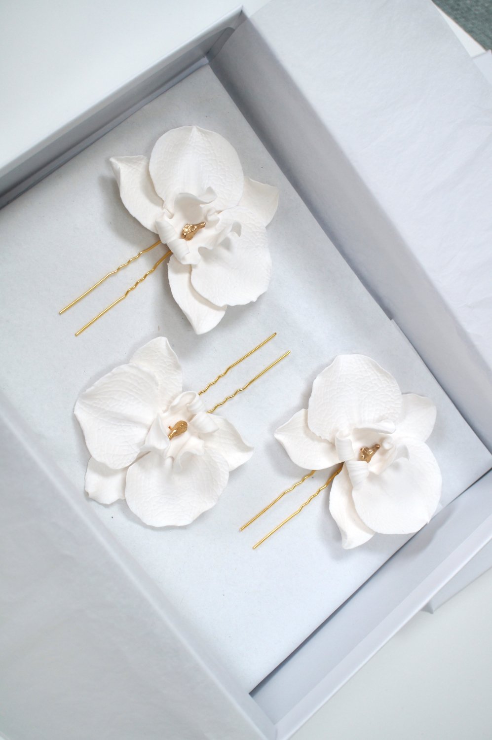 Floral wedding hair accessories. Handmade Orchid hairpin in dusty pink or  white | Ophelia Ren Bridal — Ophelia Ren Bridal