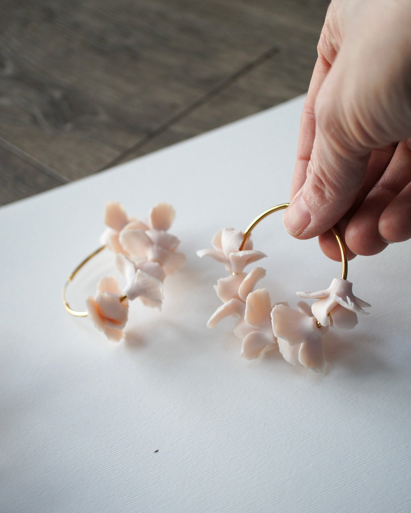 Introducing my new Iris Hoop Earrings in peach, an addition to the collection that embraces a limited edition colour palette of delicate pastel hues - also available in sage green.

These earrings feature a lightweight design, perfect for accessorisi