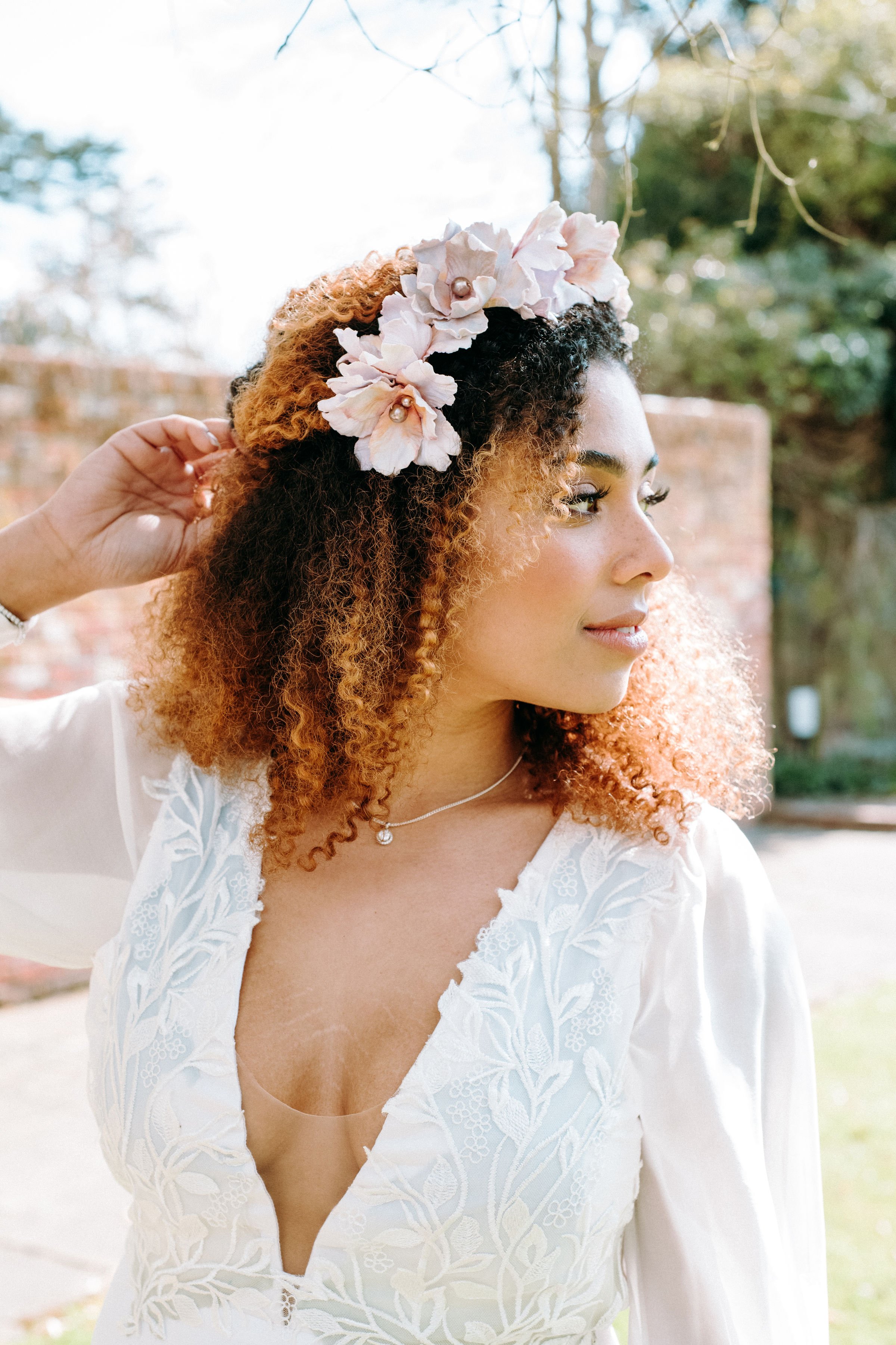 Ruffled Tulip headband in pale lilac