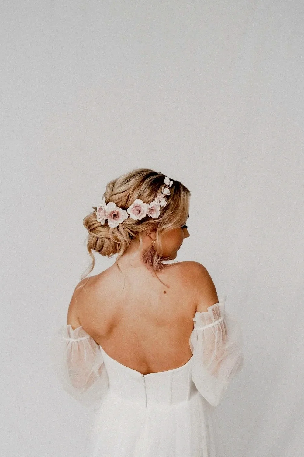 Bridal hair vine with pale pink handmade polymer clay flowers