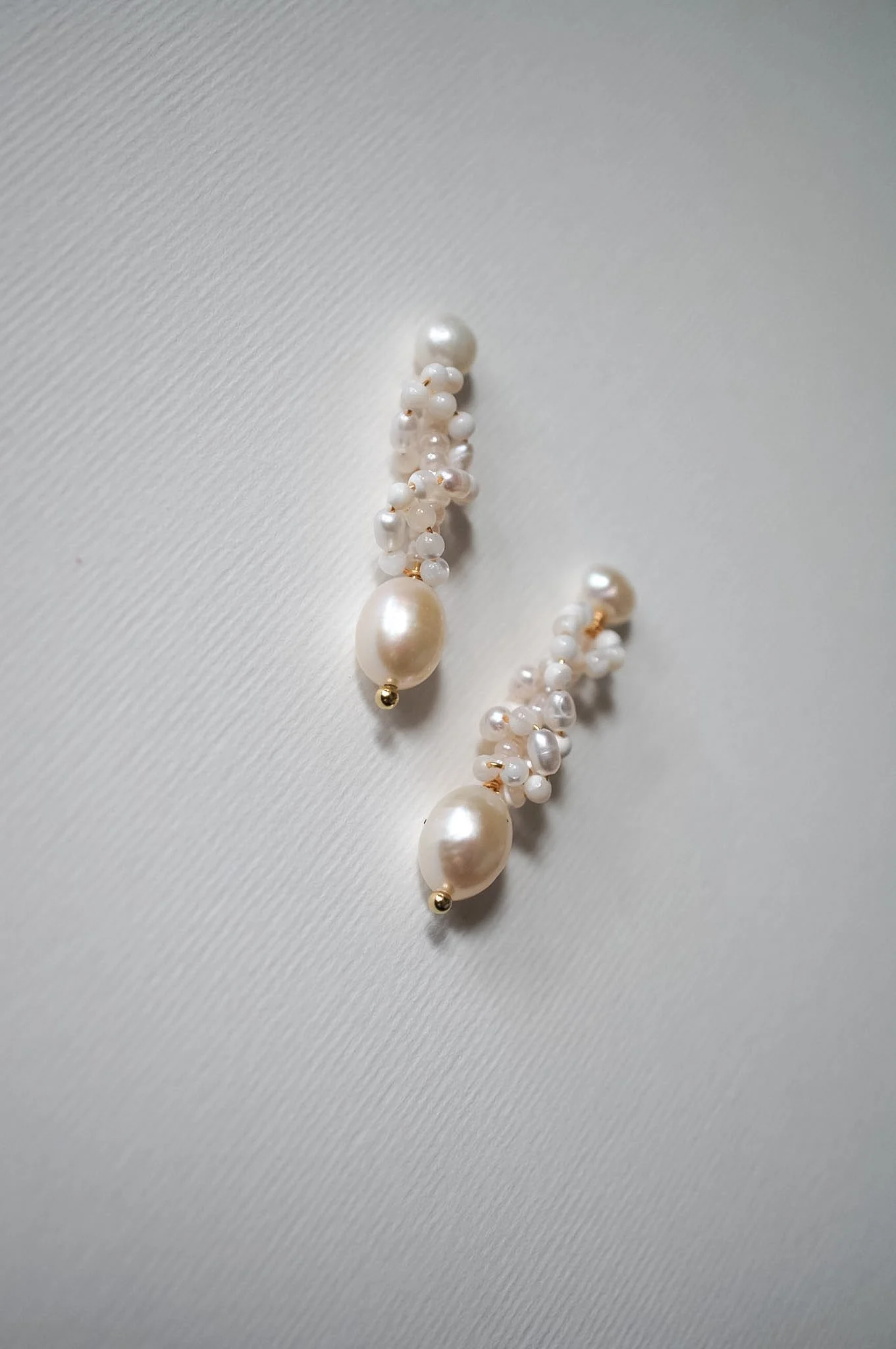 White Pearl Cluster Earrings, Bridal Freshwater Pearl and Mother of Pearl Wedding Jewellery