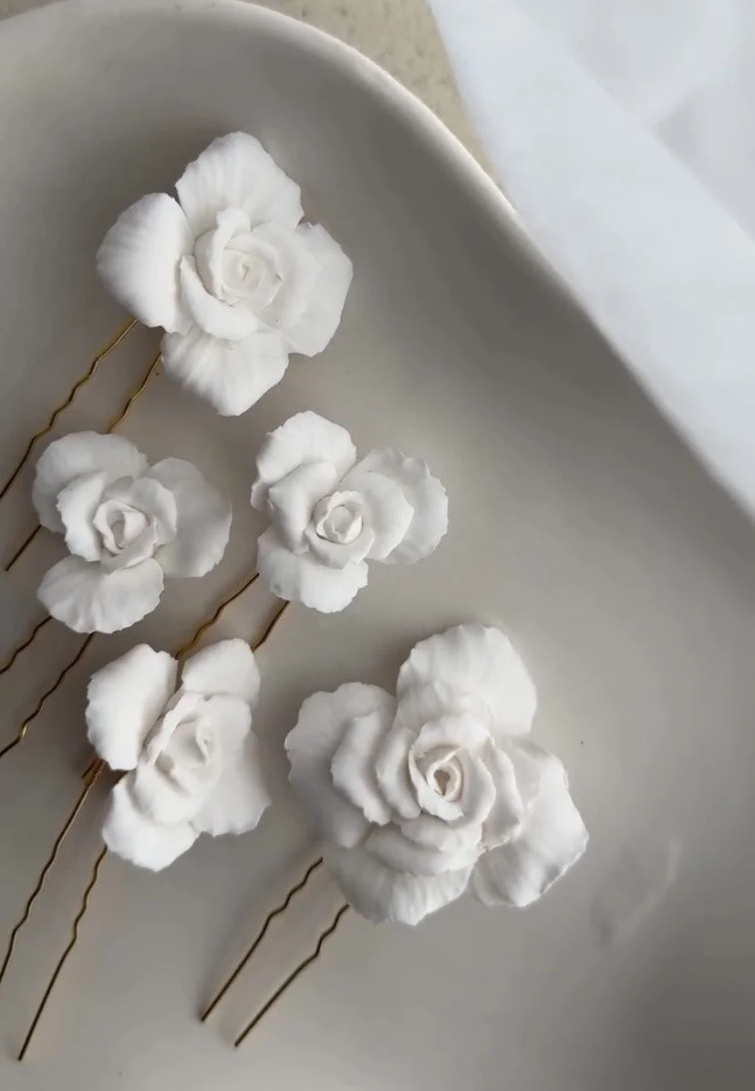 White Rose Bridal Hair Pin Set of Five